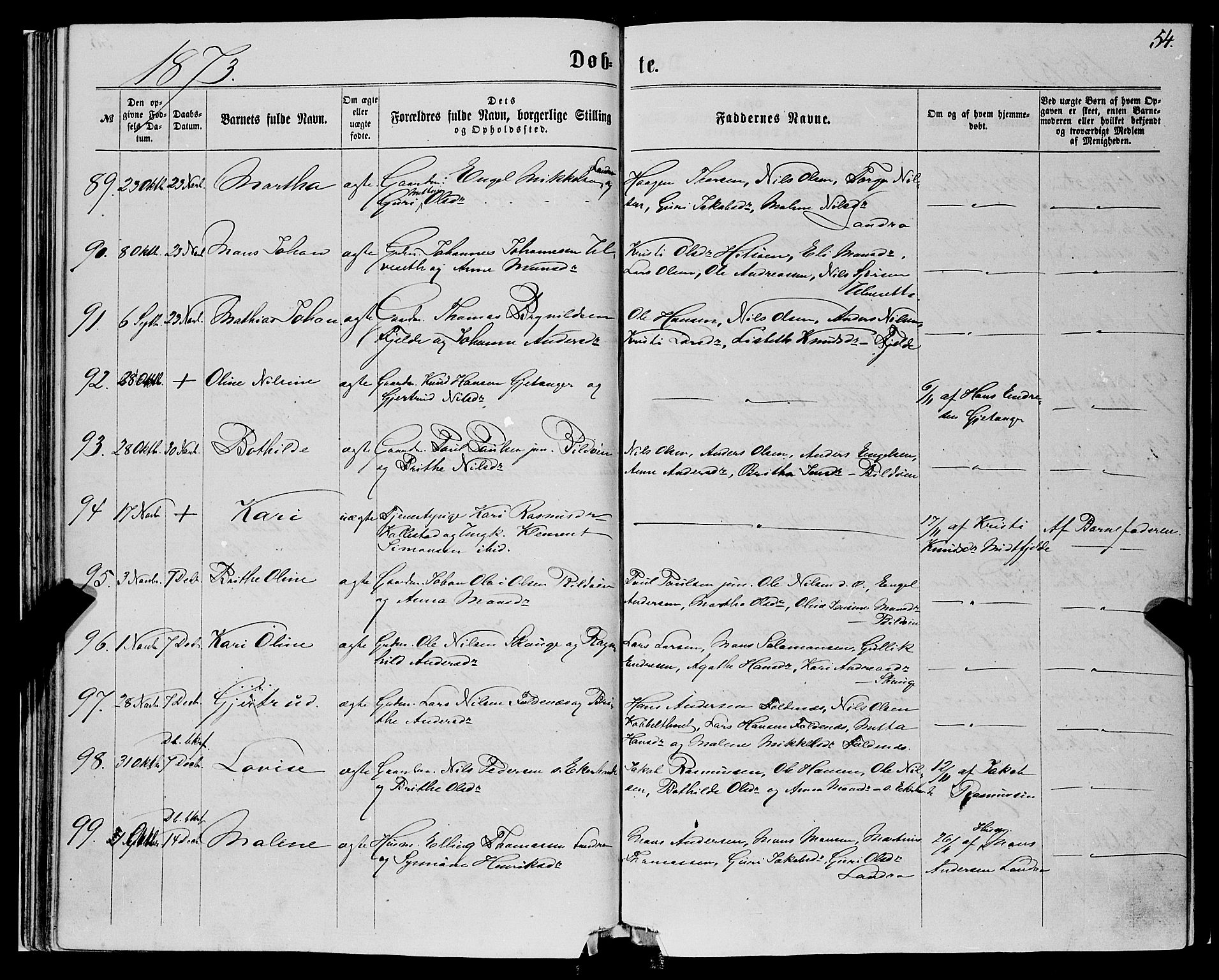 Fjell sokneprestembete, SAB/A-75301/H/Haa: Parish register (official) no. A 3, 1864-1877, p. 54