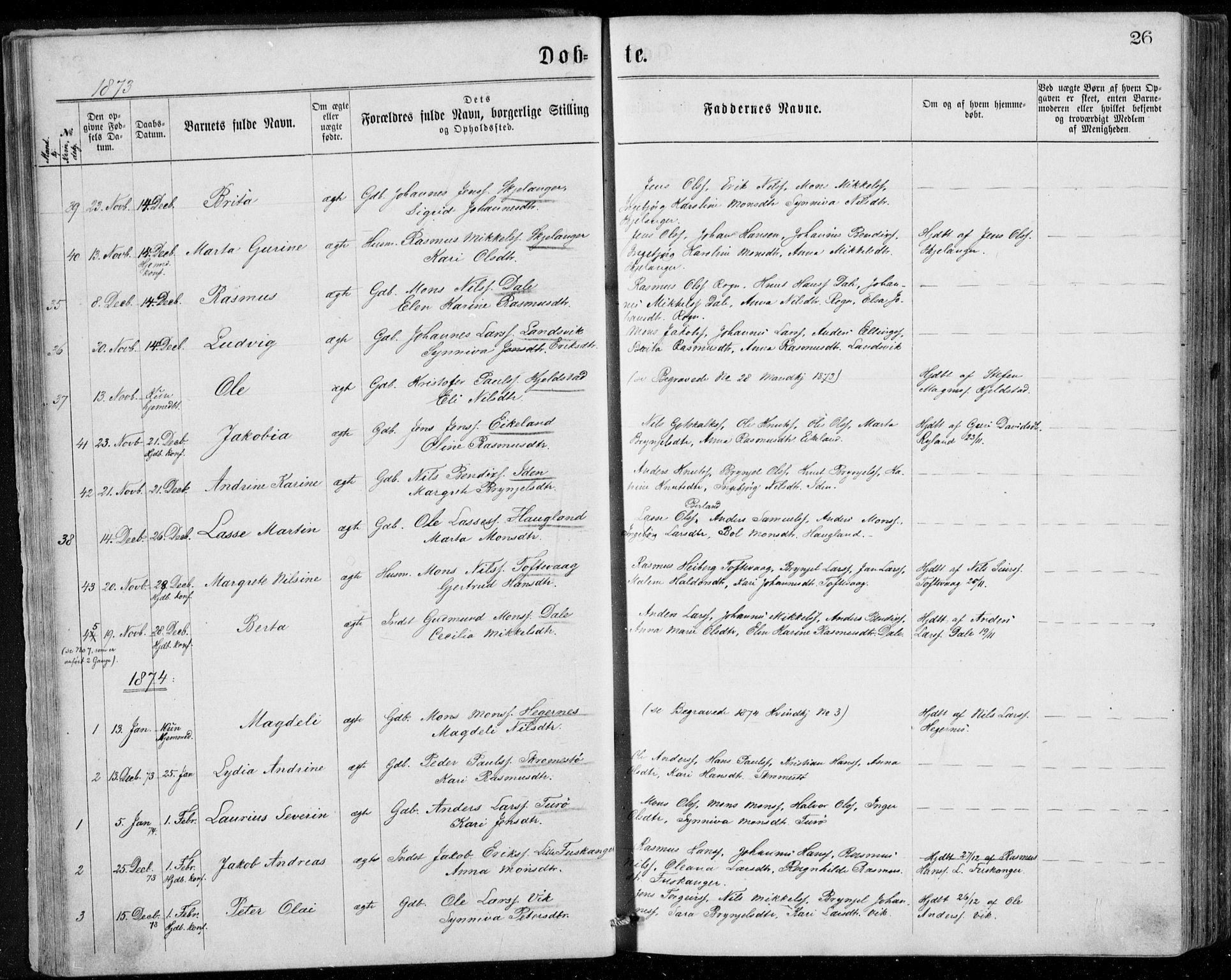 Herdla Sokneprestembete, SAB/A-75701/H/Haa: Parish register (official) no. A 2, 1869-1877, p. 26