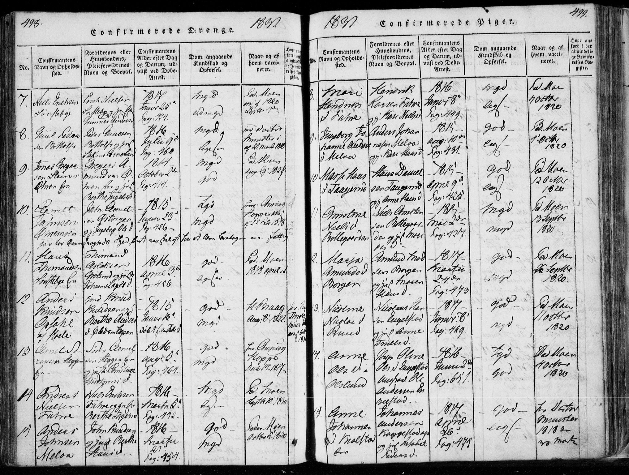 Modum kirkebøker, AV/SAKO-A-234/F/Fa/L0006: Parish register (official) no. 6, 1832-1841, p. 498-499