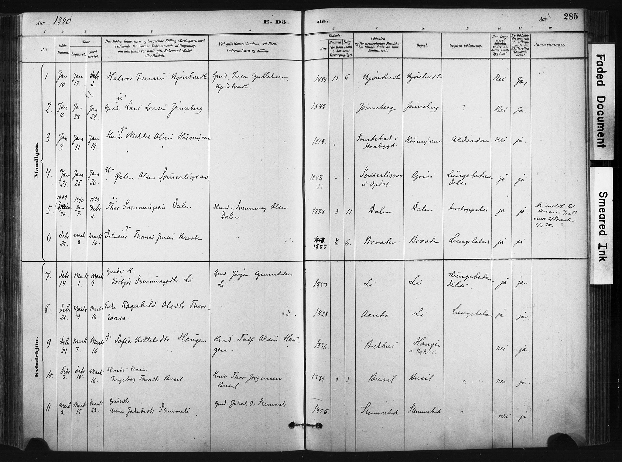 Bø kirkebøker, SAKO/A-257/F/Fa/L0010: Parish register (official) no. 10, 1880-1892, p. 285