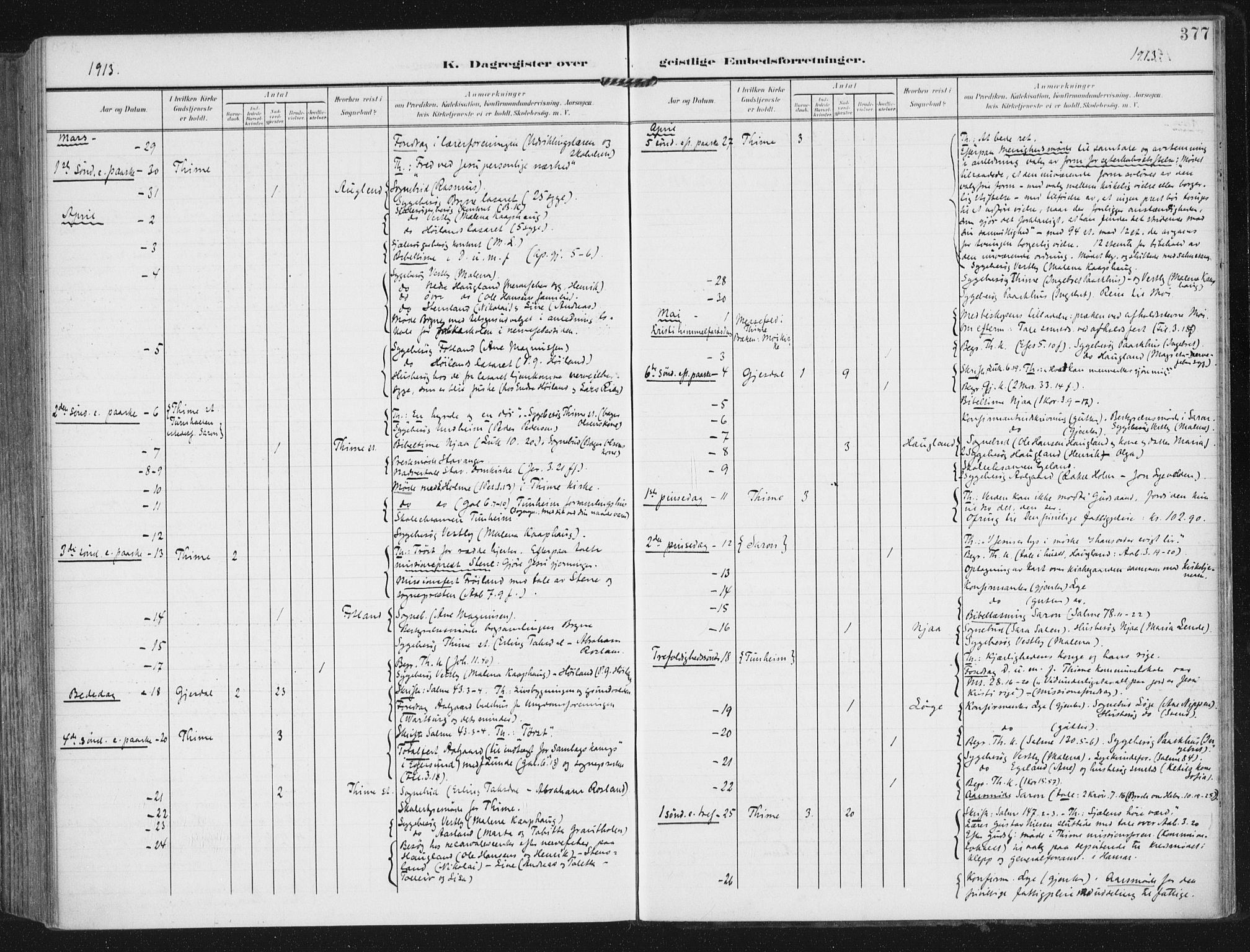 Lye sokneprestkontor, AV/SAST-A-101794/002/A/L0001: Parish register (official) no. A 12, 1904-1920, p. 377