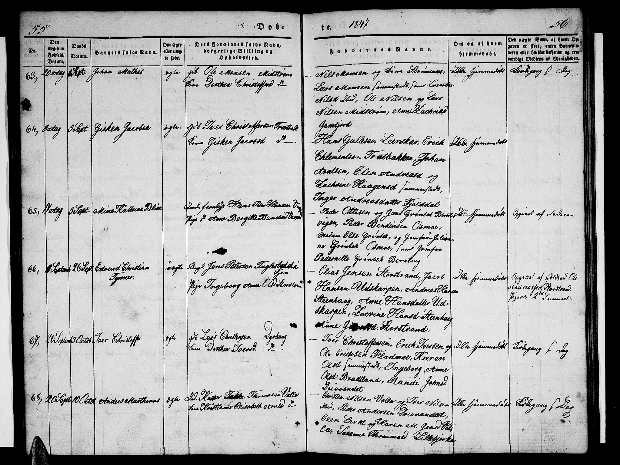 Ministerialprotokoller, klokkerbøker og fødselsregistre - Nordland, AV/SAT-A-1459/825/L0364: Parish register (copy) no. 825C01, 1841-1863, p. 55-56