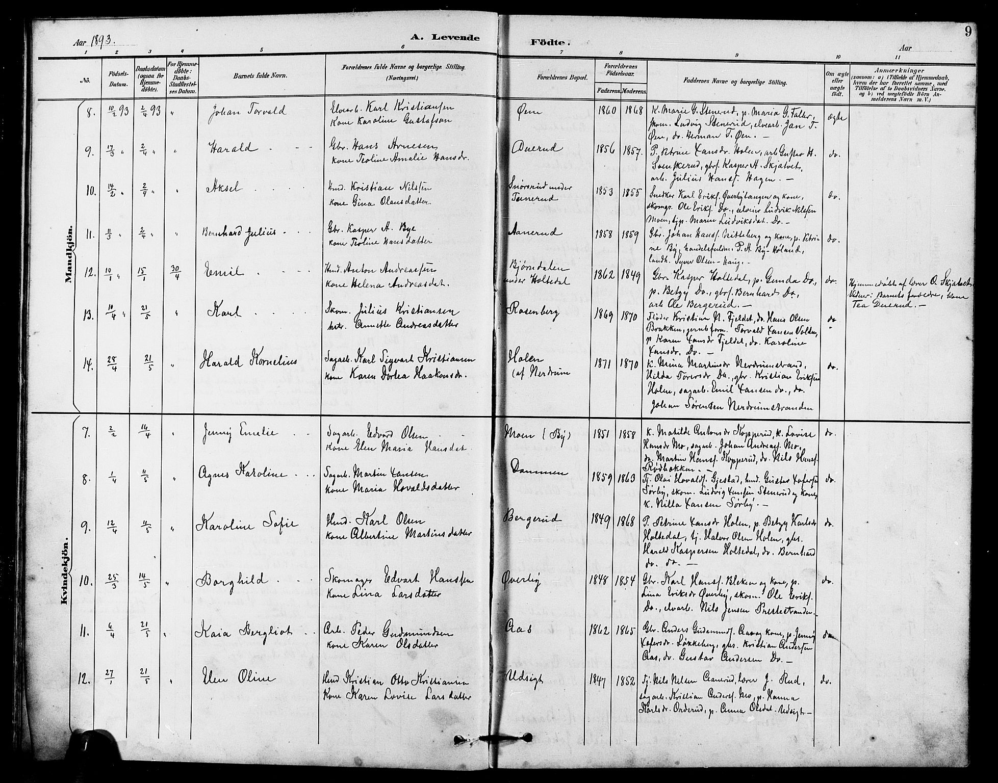 Fet prestekontor Kirkebøker, AV/SAO-A-10370a/G/Ga/L0007: Parish register (copy) no. I 7, 1892-1906, p. 9