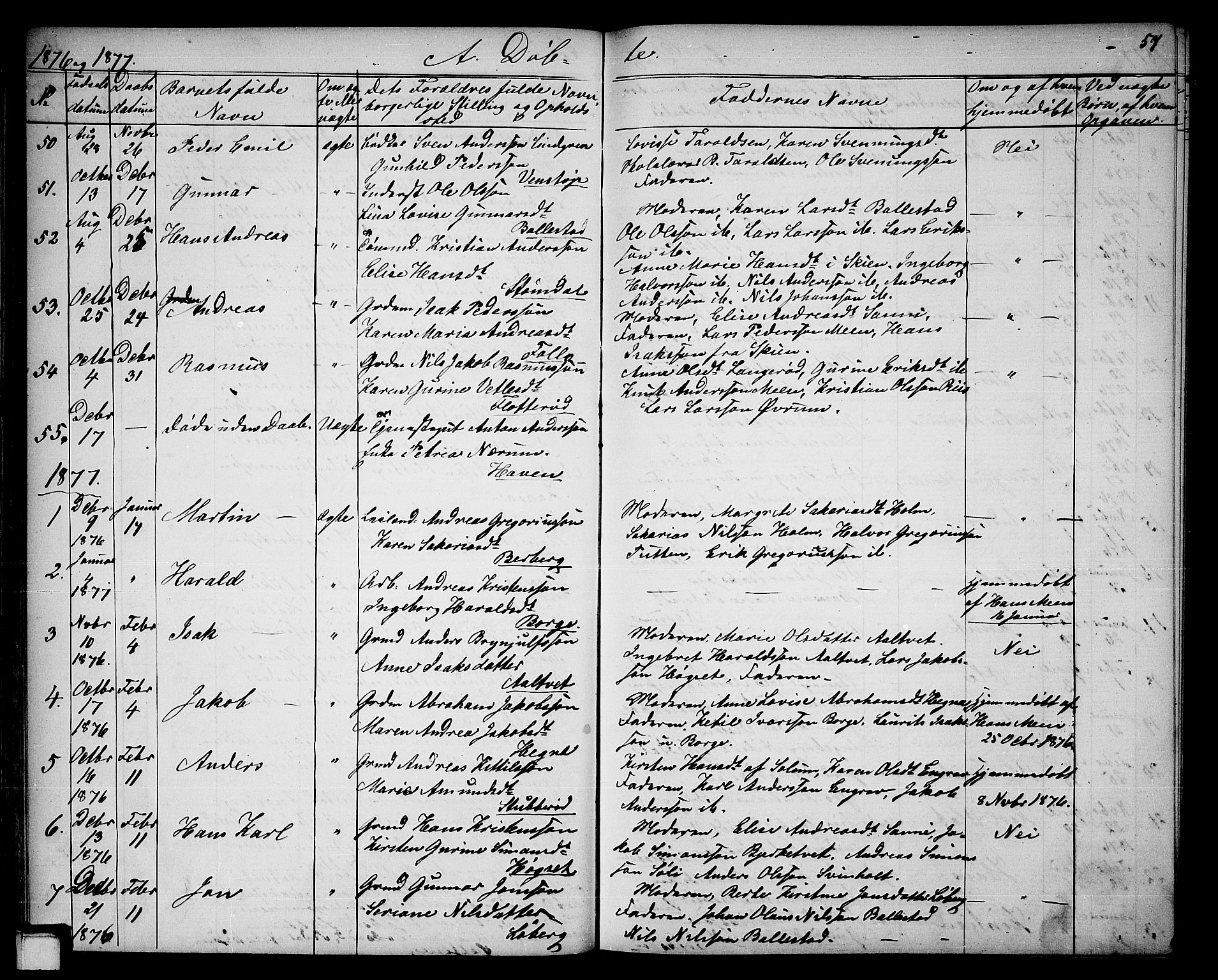 Gjerpen kirkebøker, AV/SAKO-A-265/G/Ga/L0001: Parish register (copy) no. I 1, 1864-1882, p. 57