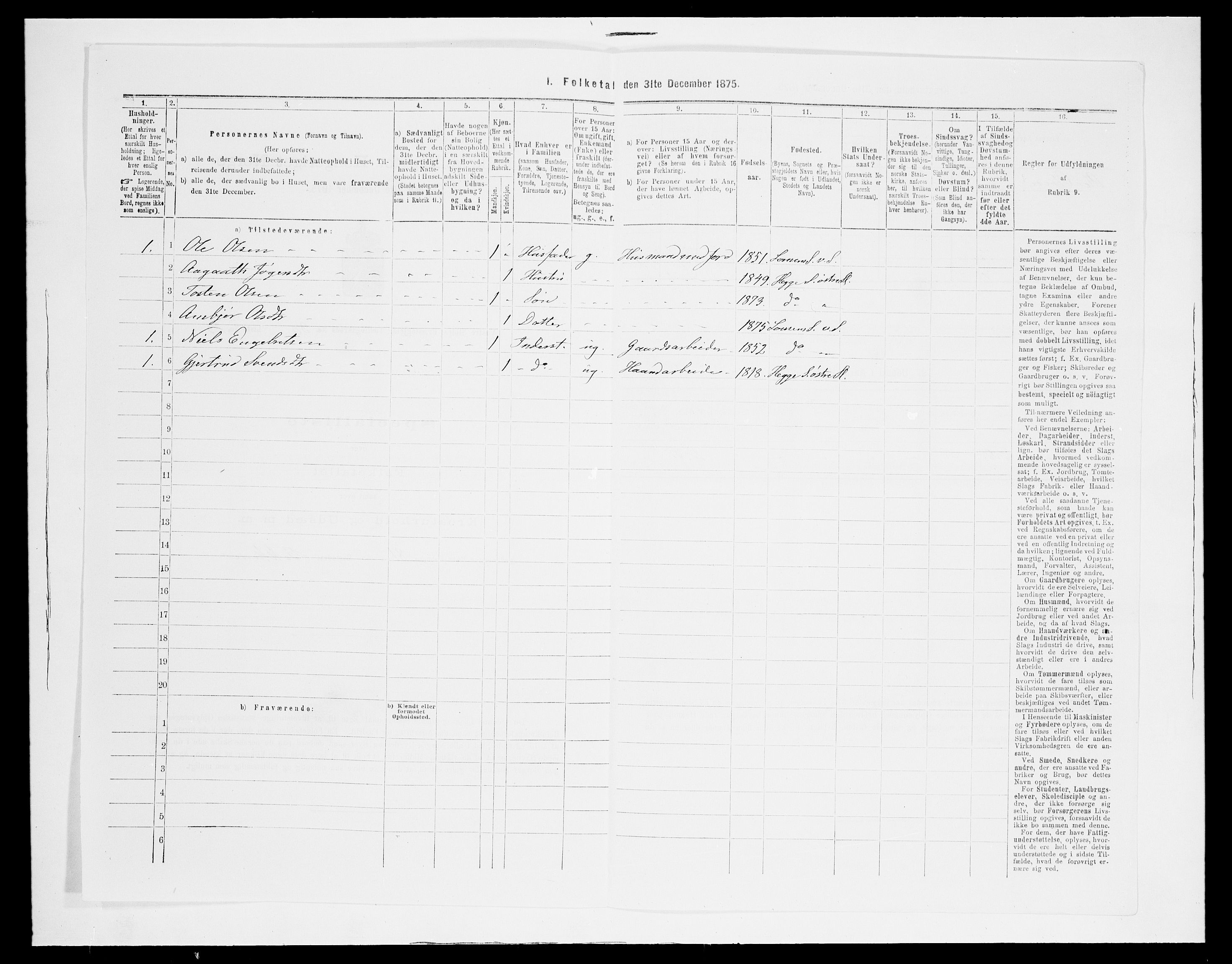 SAH, 1875 census for 0543P Vestre Slidre, 1875, p. 321