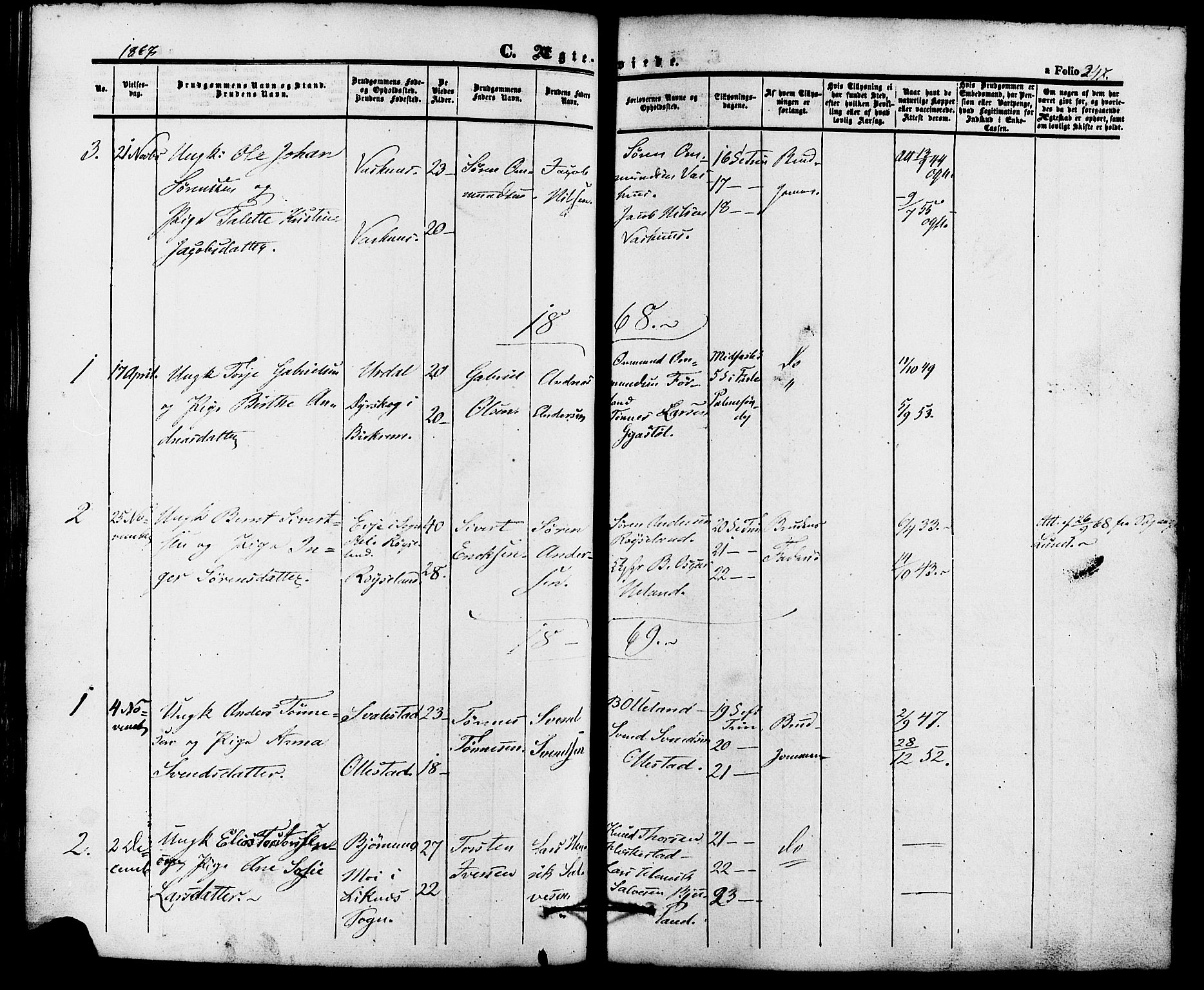 Lund sokneprestkontor, AV/SAST-A-101809/S06/L0010: Parish register (official) no. A 9, 1854-1886, p. 247