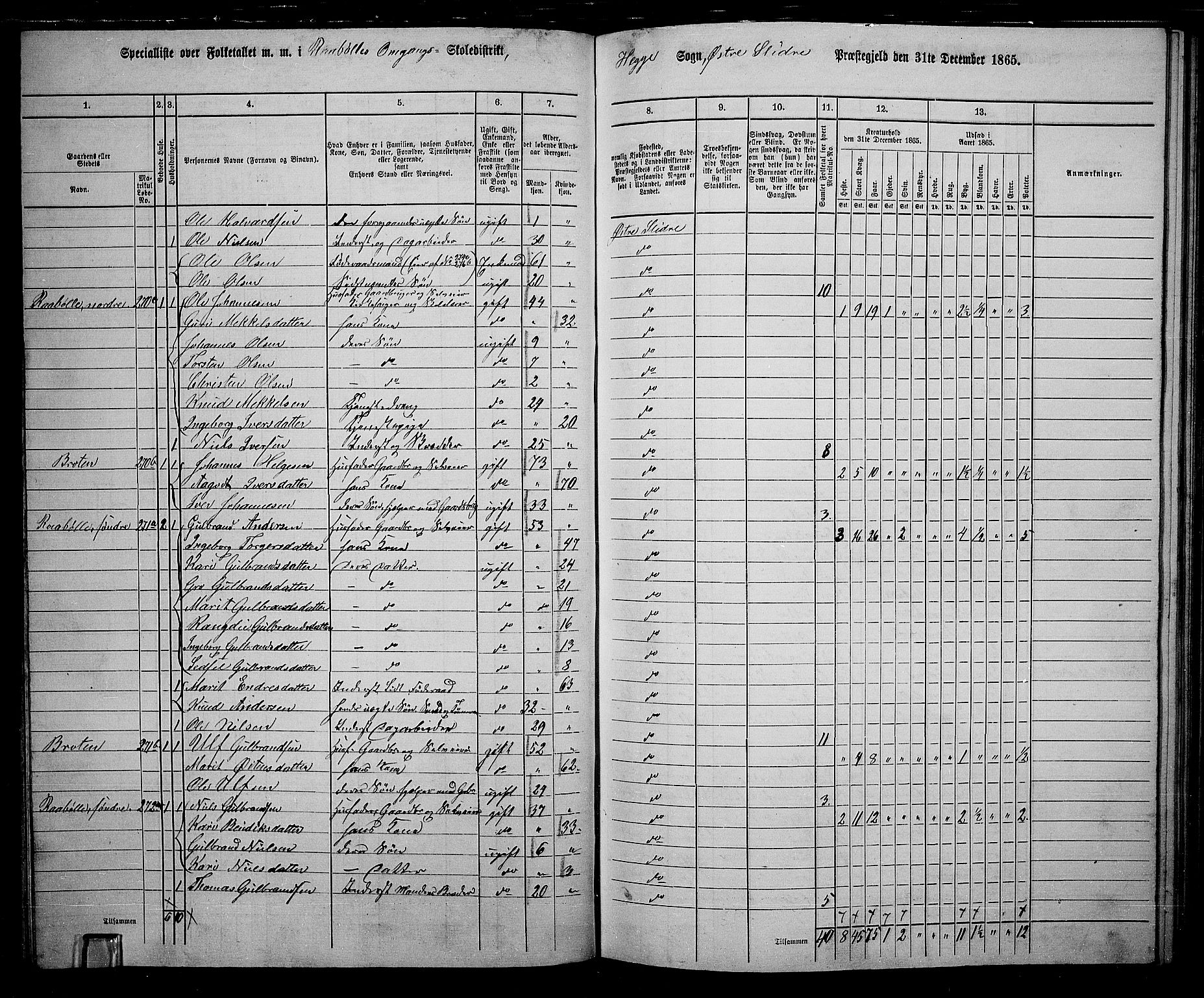 RA, 1865 census for Øystre Slidre, 1865, p. 66