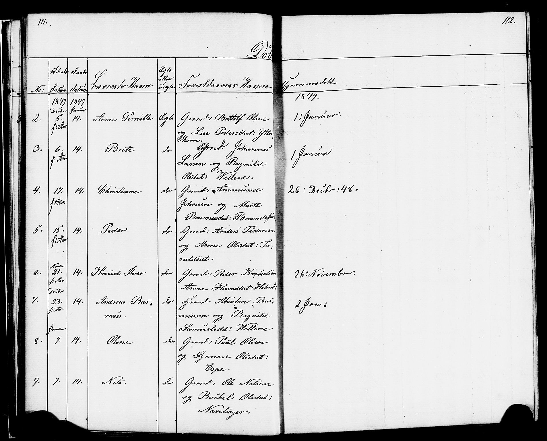 Hornindal sokneprestembete, AV/SAB-A-82401/H/Haa/Haaa/L0001: Parish register (official) no. A 1, 1837-1866, p. 112-113