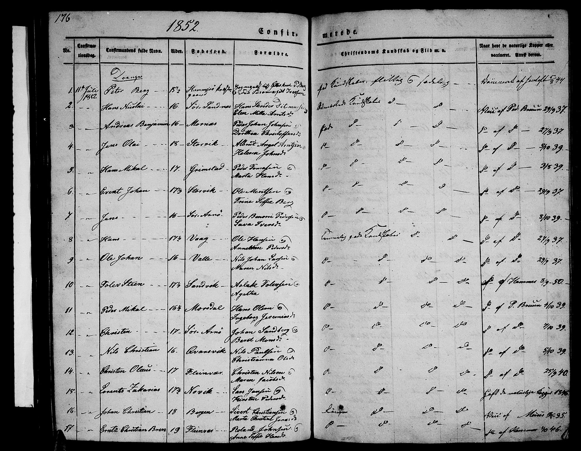 Ministerialprotokoller, klokkerbøker og fødselsregistre - Nordland, SAT/A-1459/805/L0106: Parish register (copy) no. 805C02, 1841-1861, p. 176
