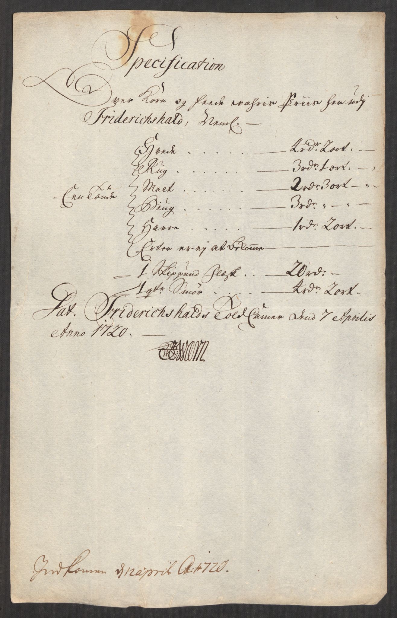 Rentekammeret inntil 1814, Realistisk ordnet avdeling, AV/RA-EA-4070/Oe/L0001: [Ø1]: Priskuranter, 1712-1739, p. 166