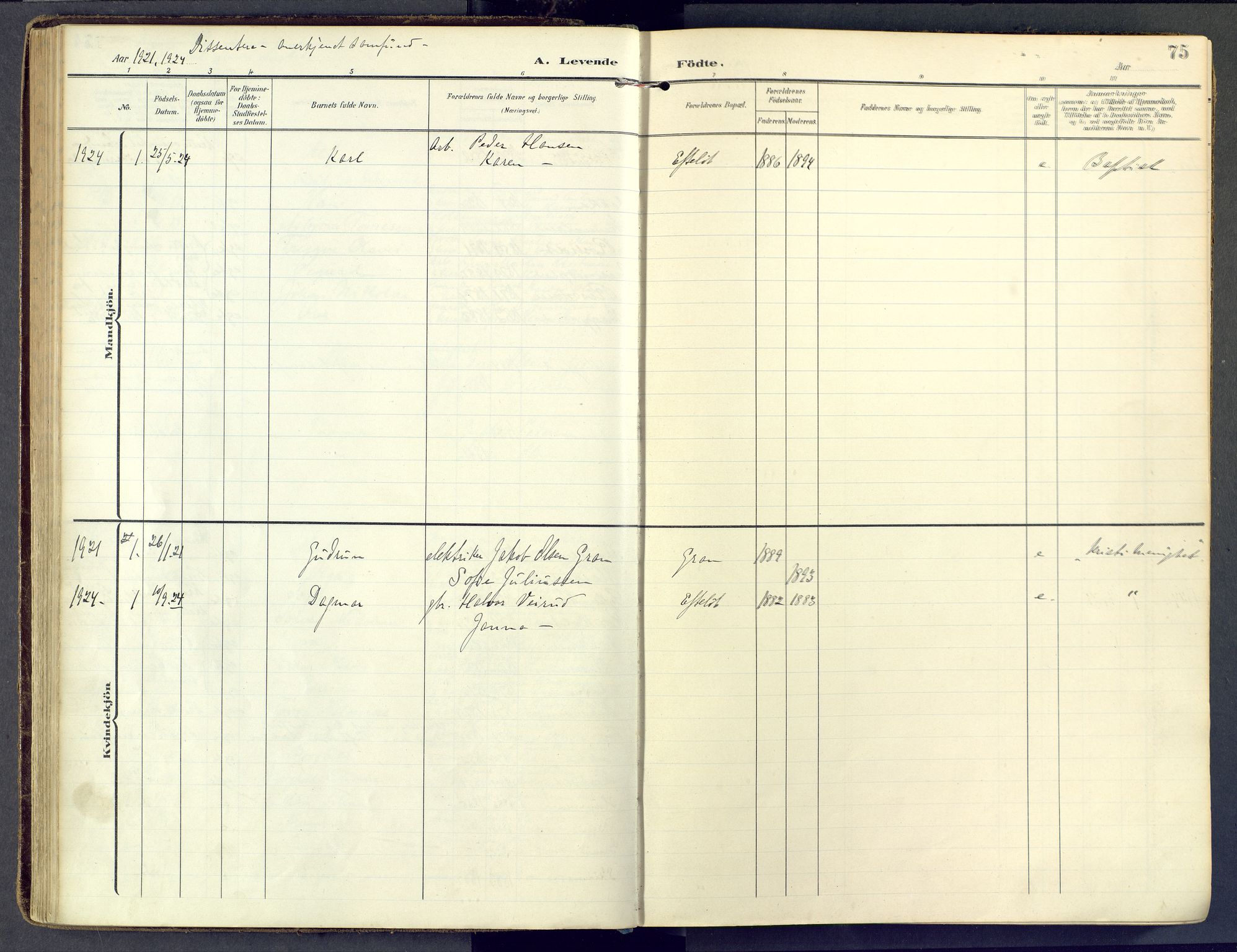 Sandsvær kirkebøker, AV/SAKO-A-244/F/Fb/L0002: Parish register (official) no. II 2, 1906-1956, p. 75