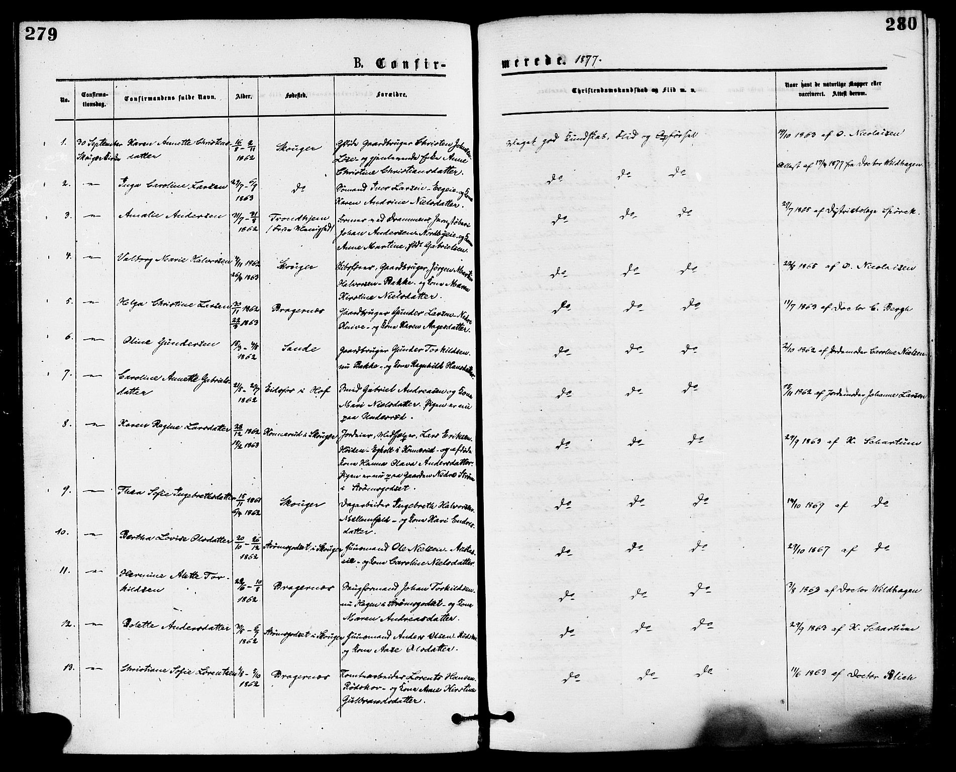 Skoger kirkebøker, AV/SAKO-A-59/F/Fa/L0005: Parish register (official) no. I 5, 1873-1884, p. 279-280