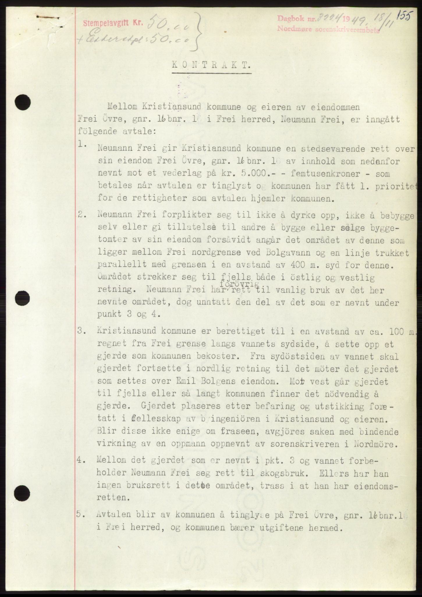 Nordmøre sorenskriveri, AV/SAT-A-4132/1/2/2Ca: Mortgage book no. B103, 1949-1950, Diary no: : 3224/1949