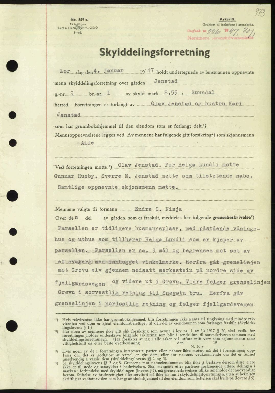 Nordmøre sorenskriveri, AV/SAT-A-4132/1/2/2Ca: Mortgage book no. A103, 1946-1947, Diary no: : 226/1947