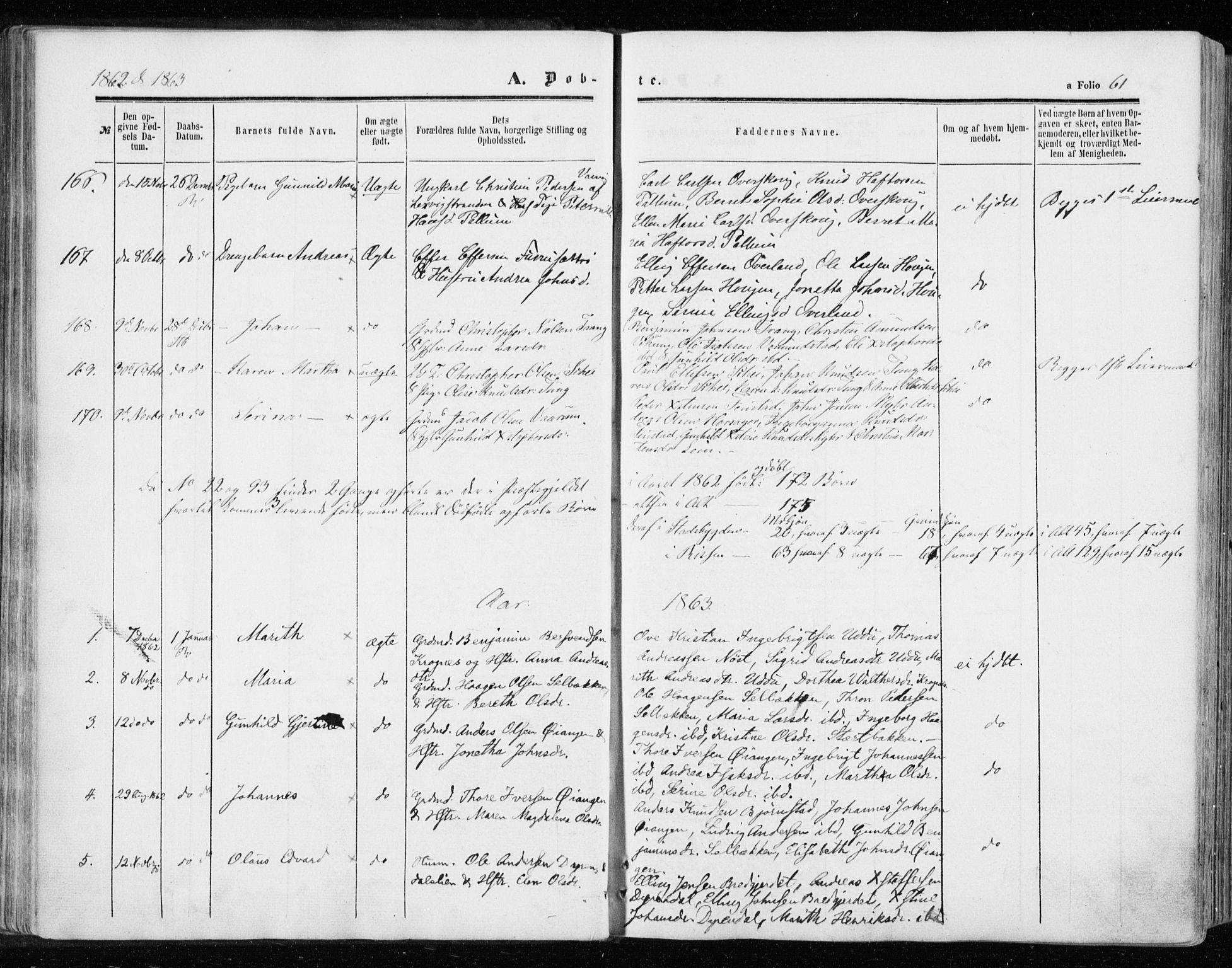 Ministerialprotokoller, klokkerbøker og fødselsregistre - Sør-Trøndelag, AV/SAT-A-1456/646/L0612: Parish register (official) no. 646A10, 1858-1869, p. 61