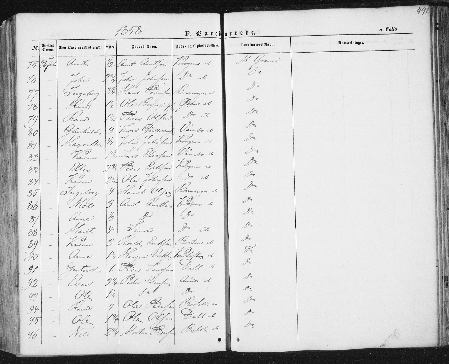 Ministerialprotokoller, klokkerbøker og fødselsregistre - Sør-Trøndelag, AV/SAT-A-1456/691/L1076: Parish register (official) no. 691A08, 1852-1861, p. 492