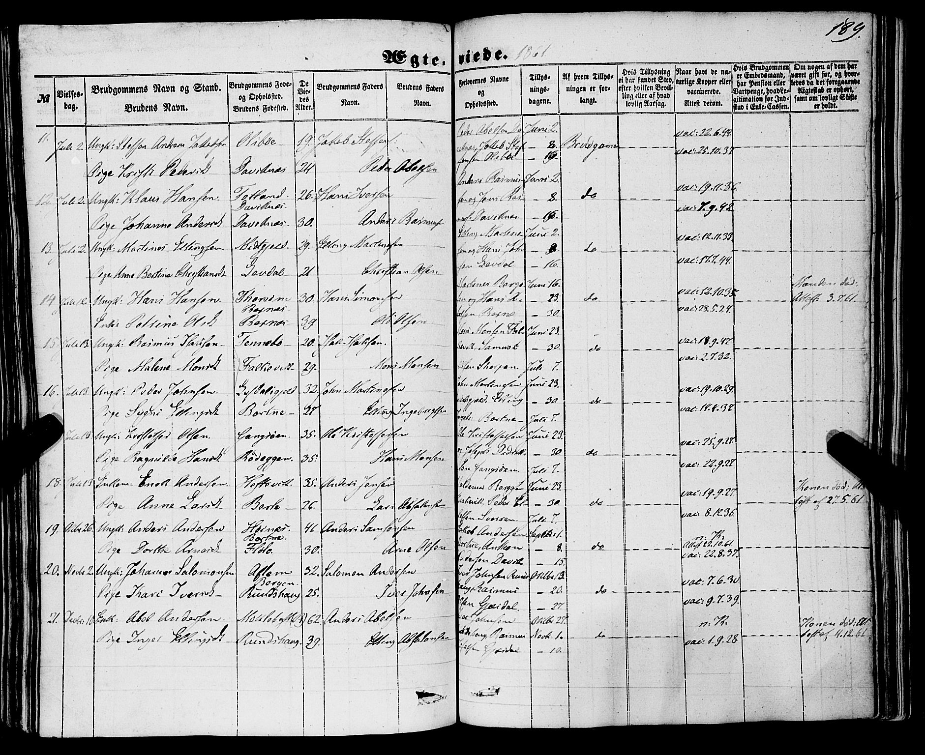 Davik sokneprestembete, SAB/A-79701/H/Haa/Haaa/L0005: Parish register (official) no. A 5, 1850-1866, p. 189