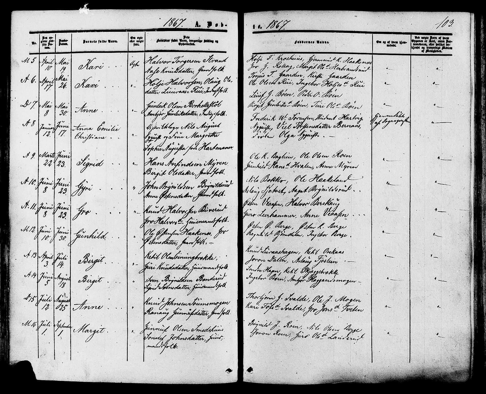 Tinn kirkebøker, AV/SAKO-A-308/F/Fa/L0006: Parish register (official) no. I 6, 1857-1878, p. 103