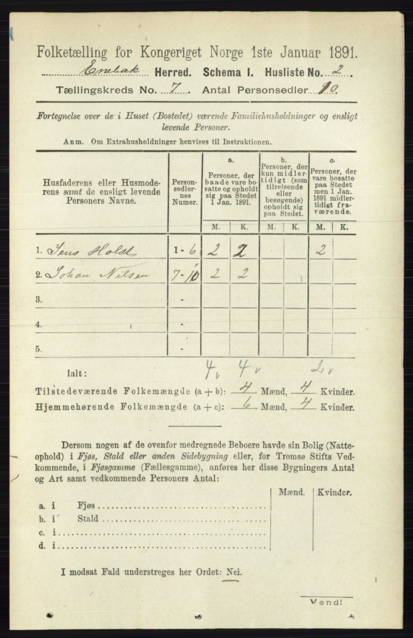 RA, 1891 census for 0229 Enebakk, 1891, p. 3488