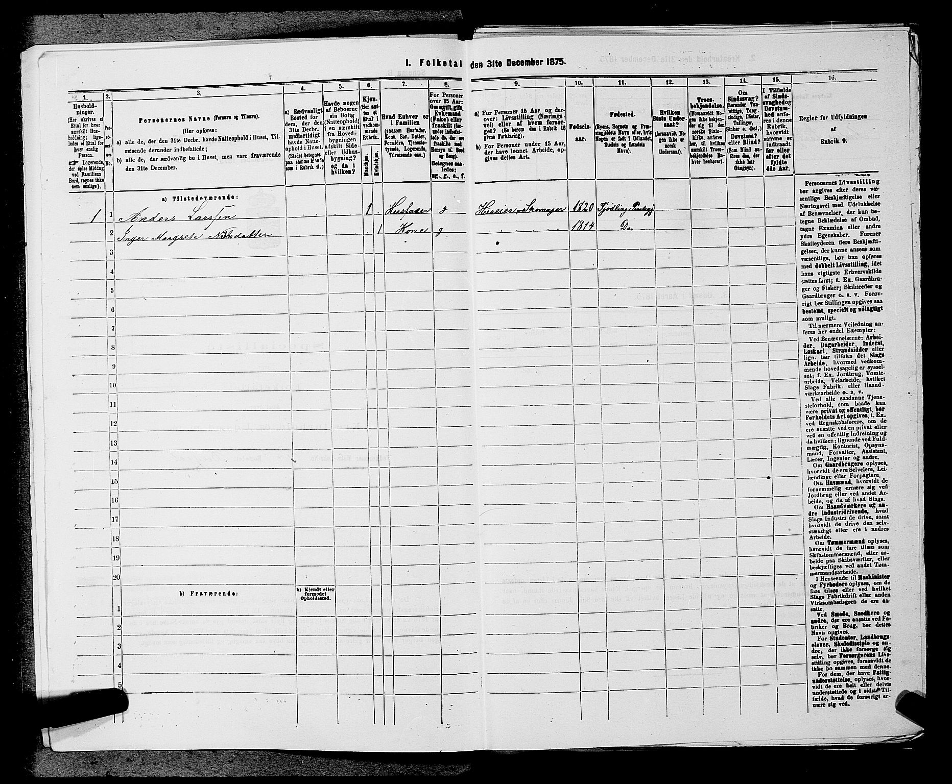 SAKO, 1875 census for 0725P Tjølling, 1875, p. 397