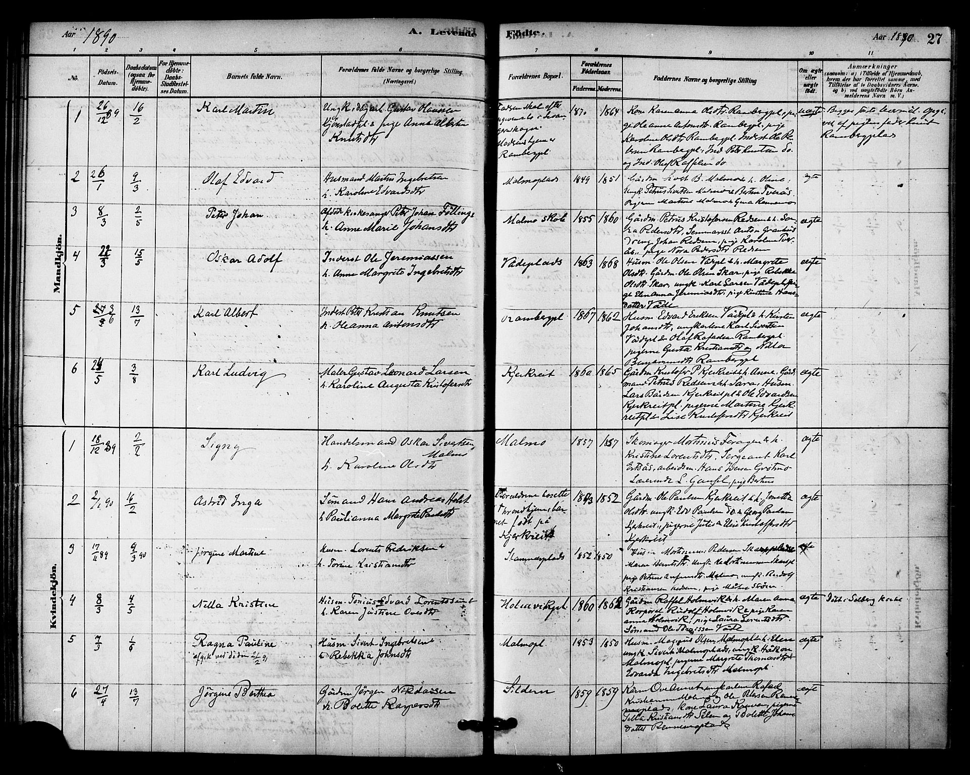 Ministerialprotokoller, klokkerbøker og fødselsregistre - Nord-Trøndelag, SAT/A-1458/745/L0429: Parish register (official) no. 745A01, 1878-1894, p. 27