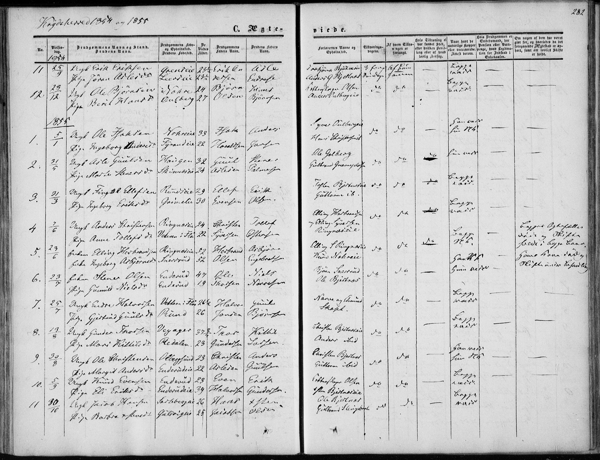 Sigdal kirkebøker, AV/SAKO-A-245/F/Fa/L0008: Parish register (official) no. I 8, 1850-1859, p. 282