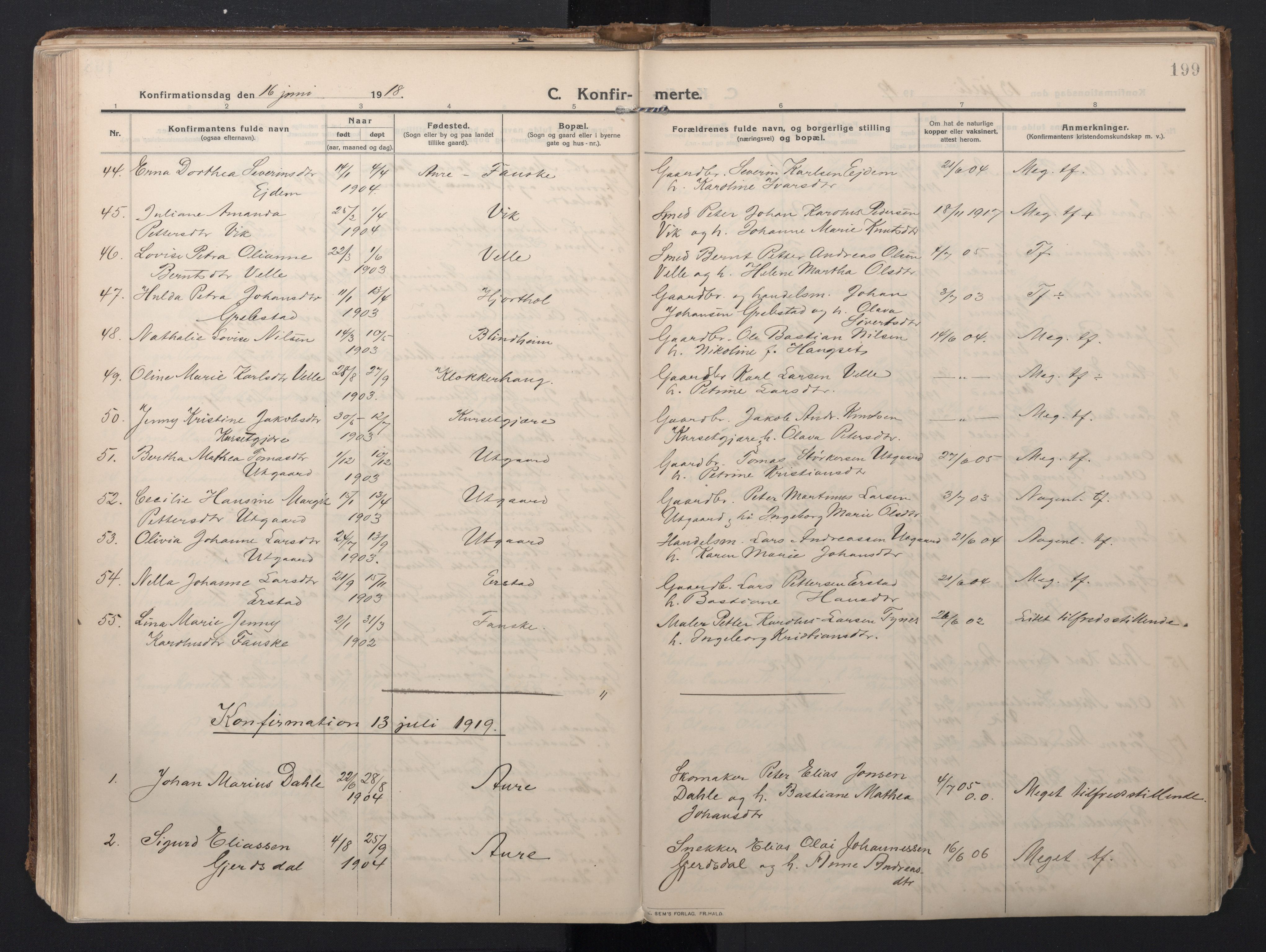 Ministerialprotokoller, klokkerbøker og fødselsregistre - Møre og Romsdal, AV/SAT-A-1454/523/L0337: Parish register (official) no. 523A04, 1911-1929, p. 199