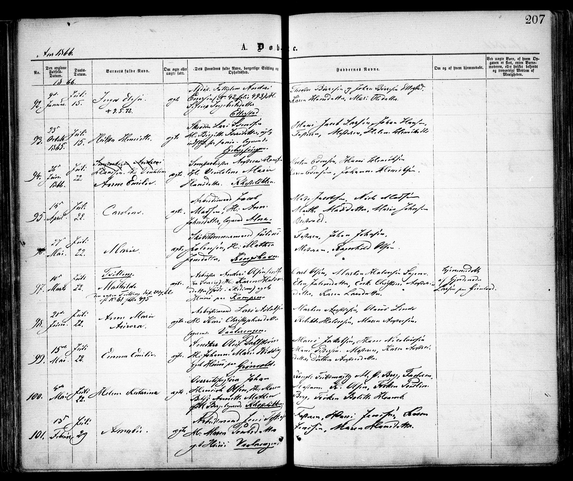 Østre Aker prestekontor Kirkebøker, AV/SAO-A-10840/F/Fa/L0001: Parish register (official) no. I 1, 1861-1869, p. 207