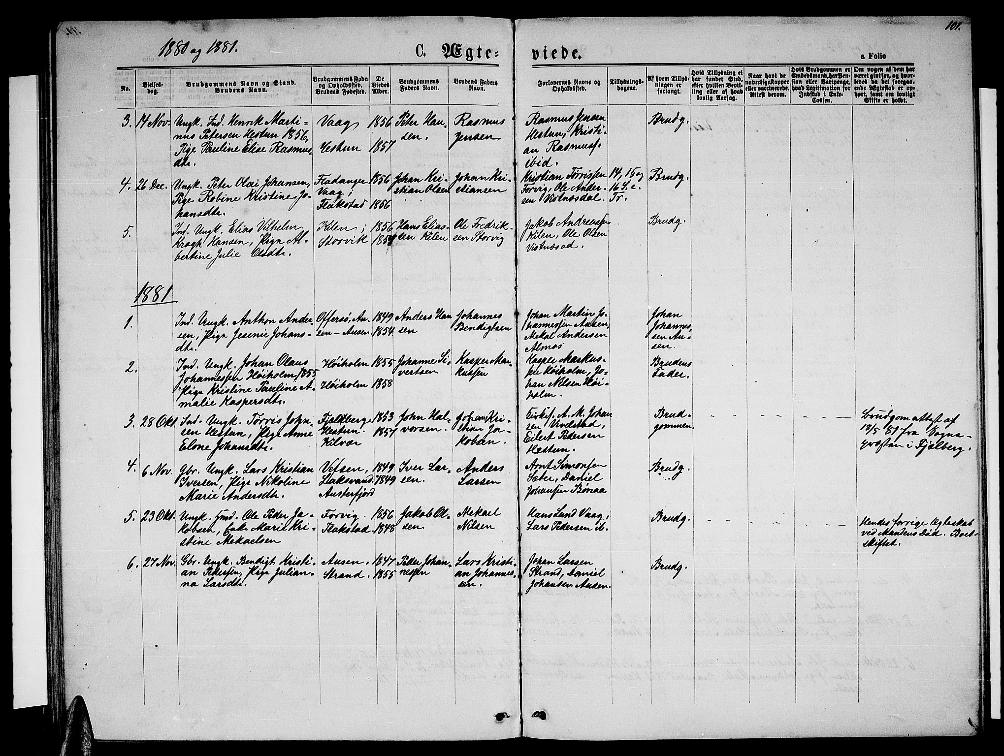 Ministerialprotokoller, klokkerbøker og fødselsregistre - Nordland, SAT/A-1459/819/L0276: Parish register (copy) no. 819C02, 1869-1887, p. 101