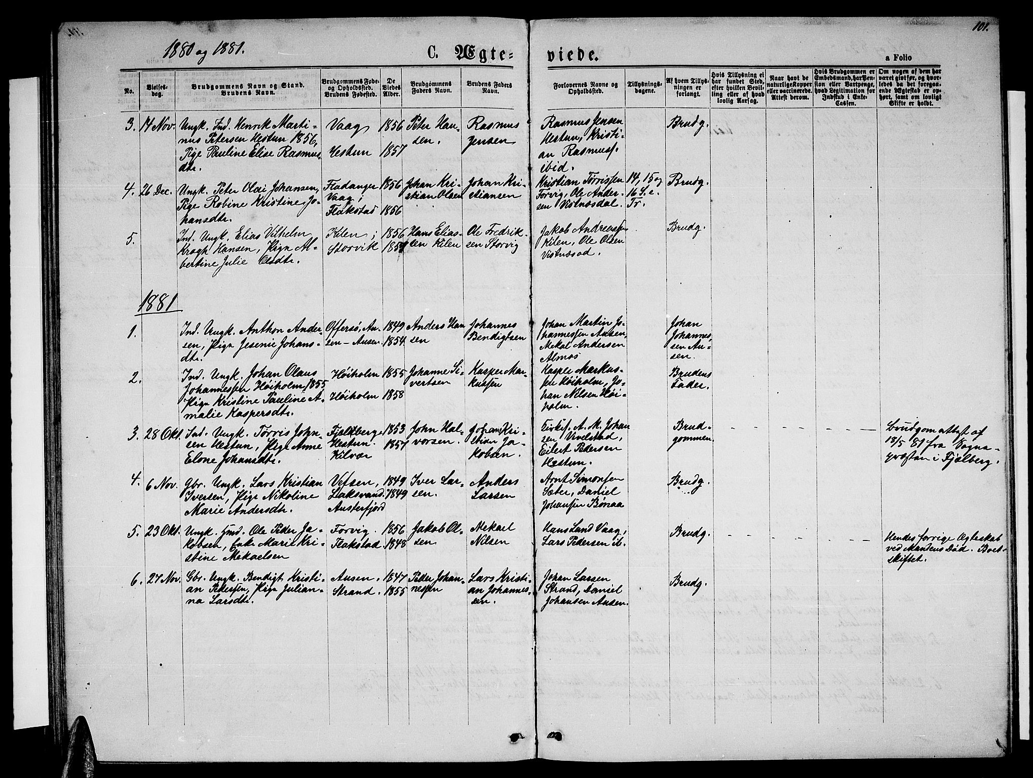 Ministerialprotokoller, klokkerbøker og fødselsregistre - Nordland, AV/SAT-A-1459/819/L0276: Parish register (copy) no. 819C02, 1869-1887, p. 101