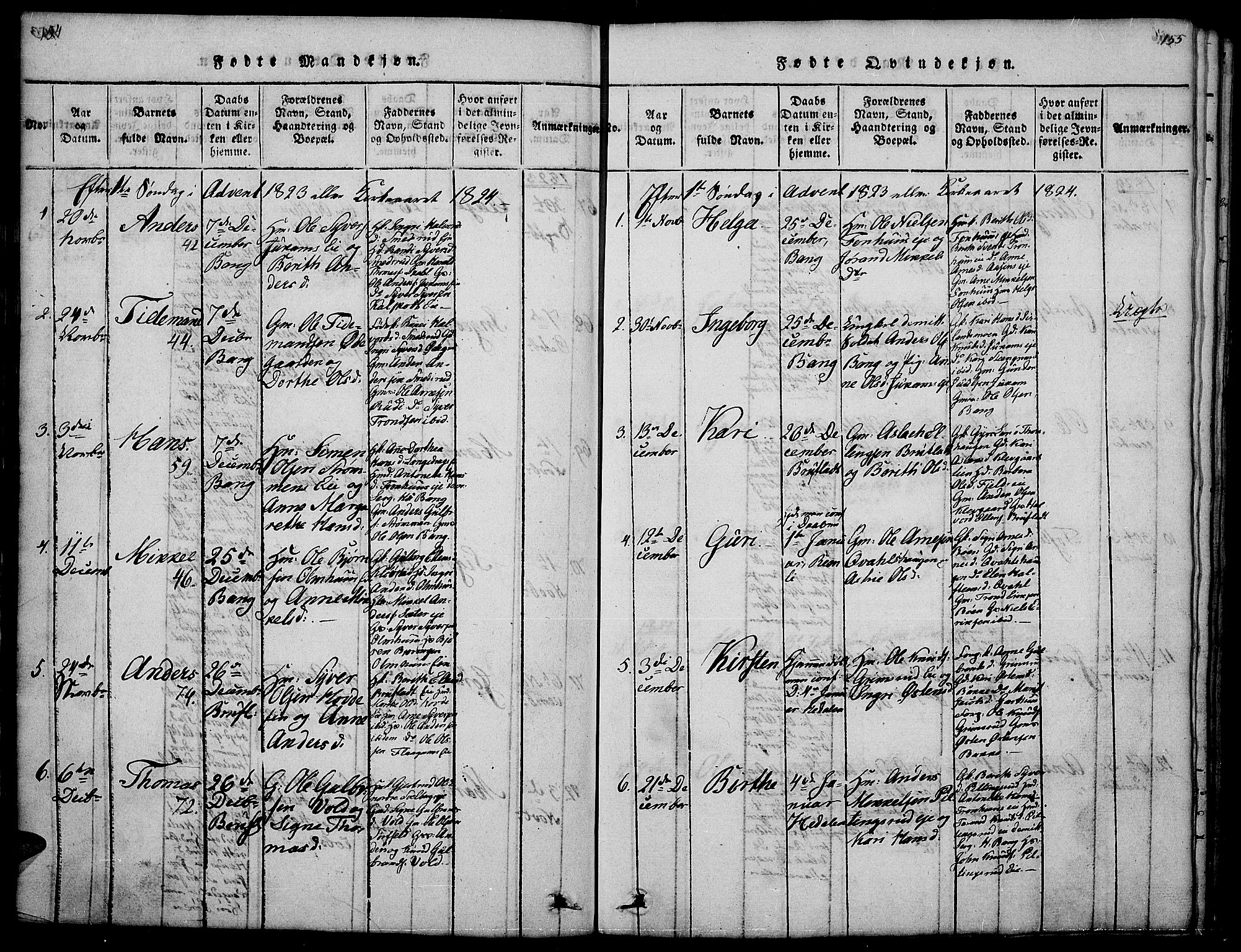 Sør-Aurdal prestekontor, SAH/PREST-128/H/Ha/Hab/L0001: Parish register (copy) no. 1, 1815-1826, p. 154-155