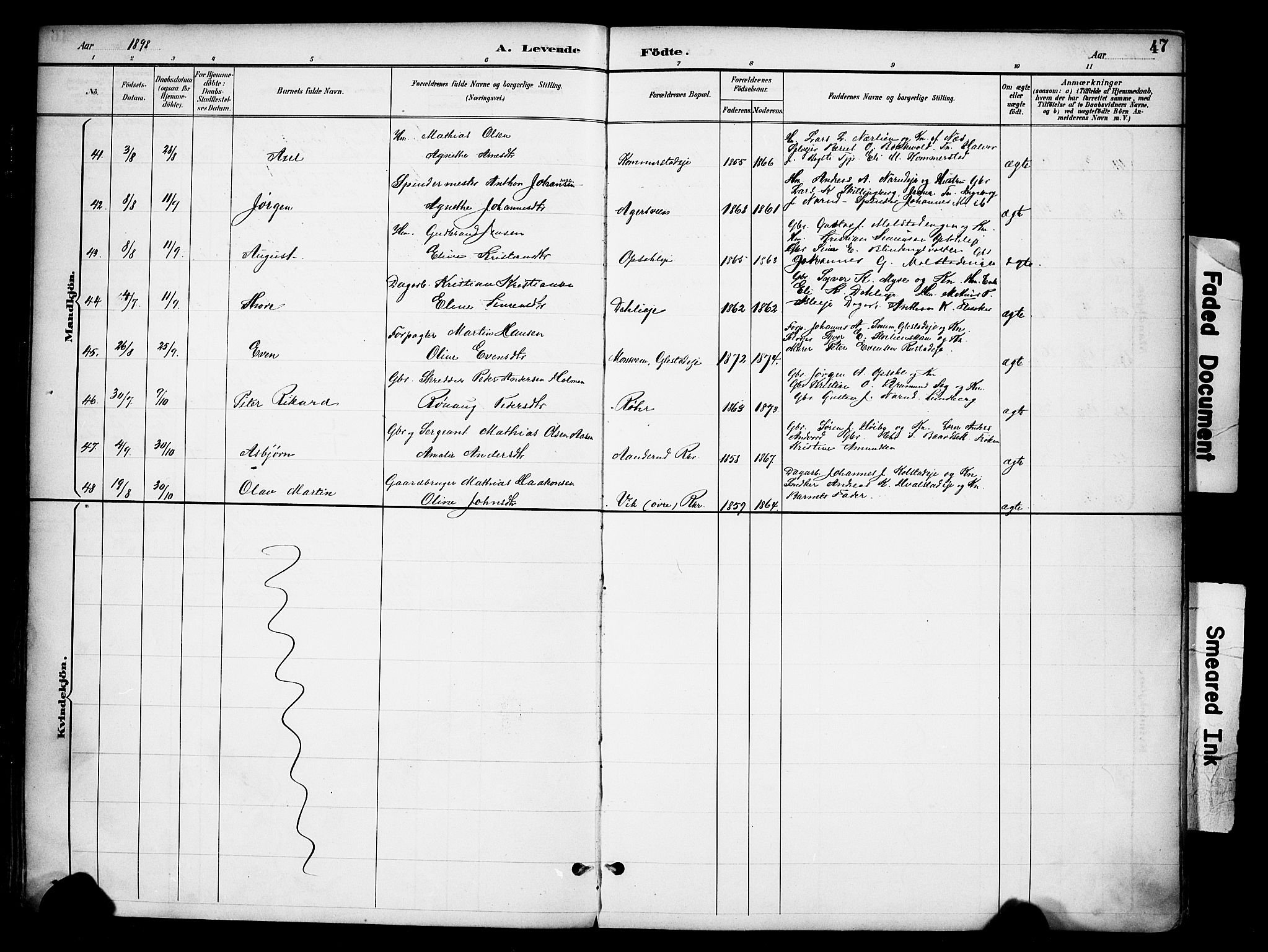 Ringsaker prestekontor, AV/SAH-PREST-014/K/Ka/L0016: Parish register (official) no. 16, 1891-1904, p. 47