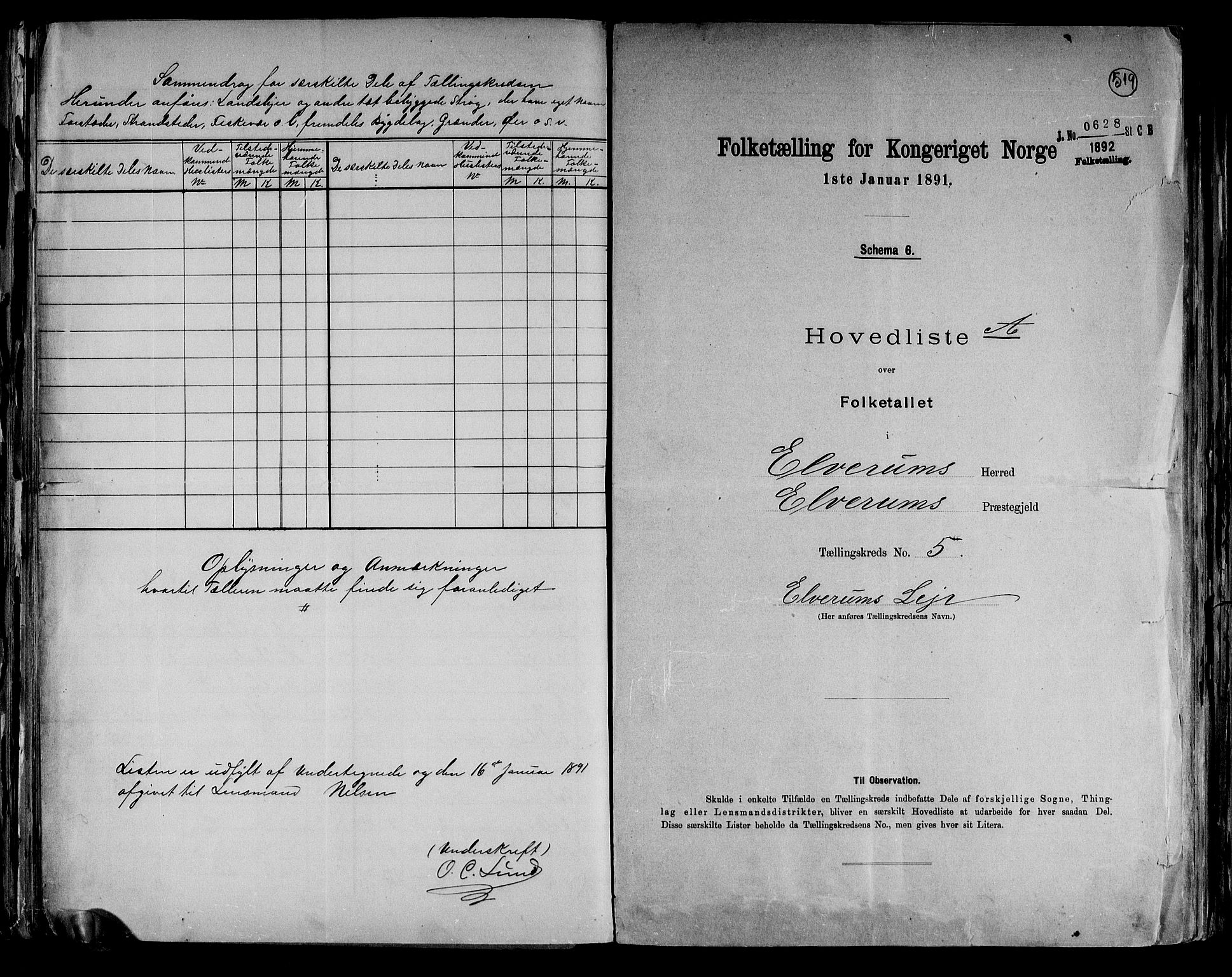 RA, 1891 census for 0427 Elverum, 1891, p. 14