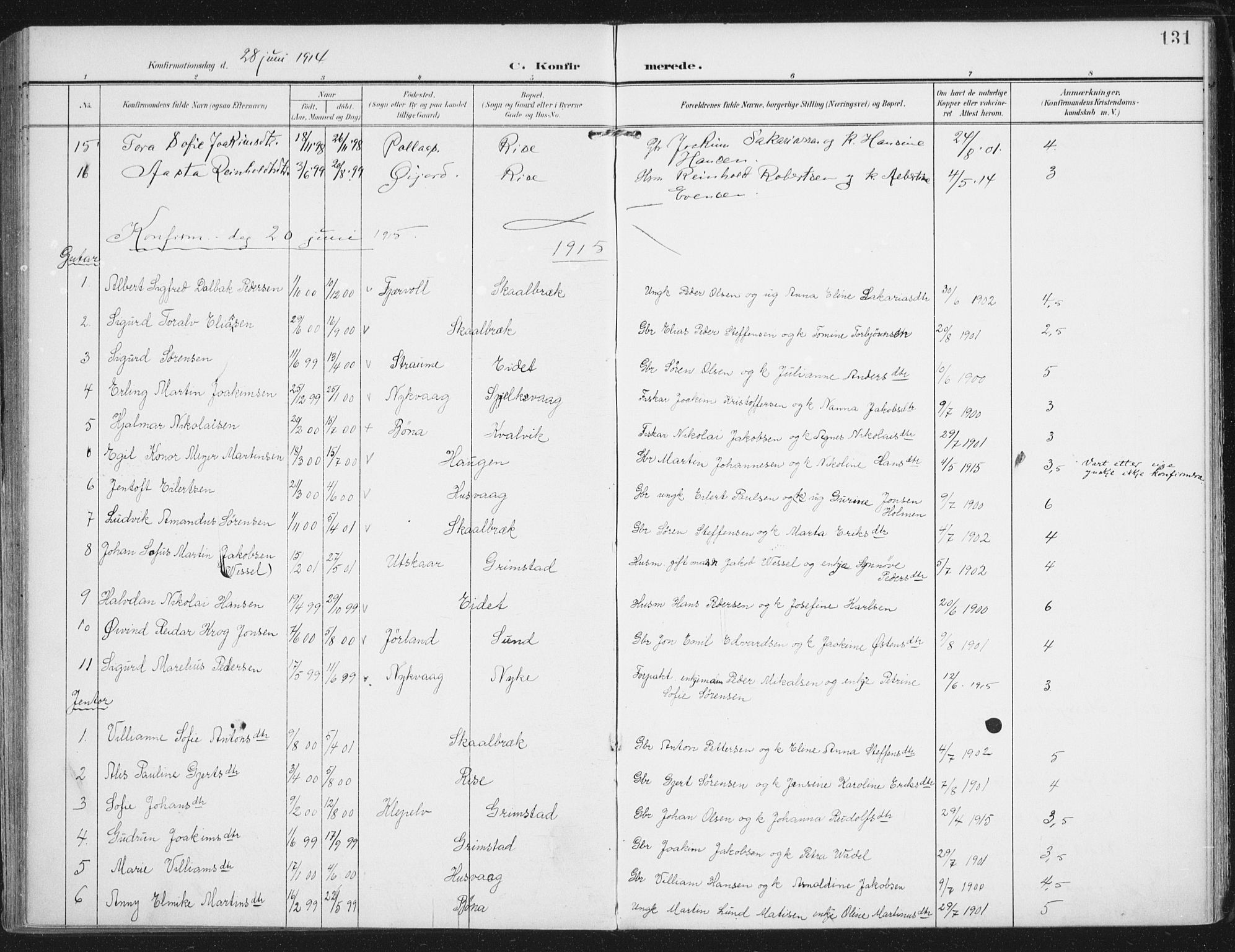 Ministerialprotokoller, klokkerbøker og fødselsregistre - Nordland, SAT/A-1459/892/L1321: Parish register (official) no. 892A02, 1902-1918, p. 131