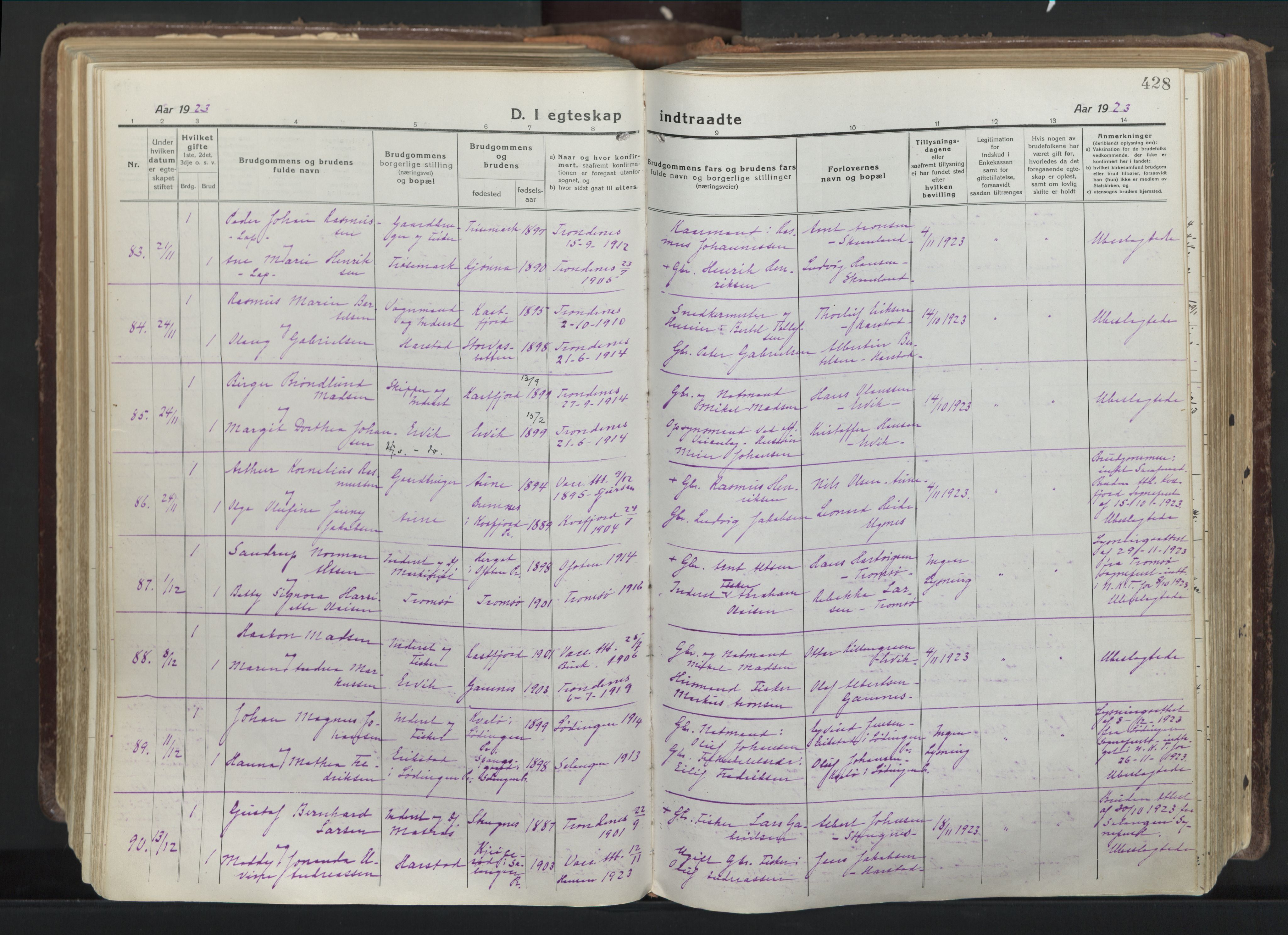 Trondenes sokneprestkontor, AV/SATØ-S-1319/H/Ha/L0019kirke: Parish register (official) no. 19, 1919-1928, p. 428