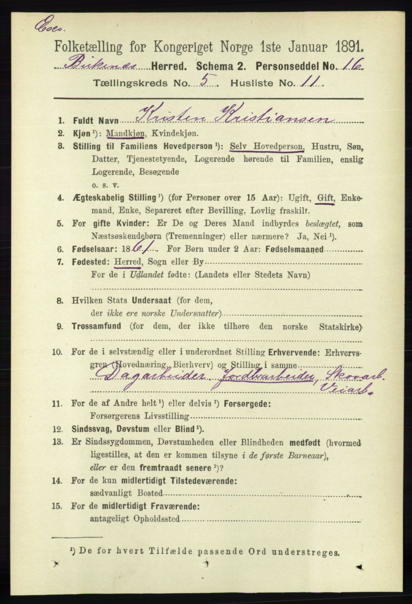 RA, Census 1891 for Nedenes amt: Gjenparter av personsedler for beslektede ektefeller, menn, 1891, p. 895