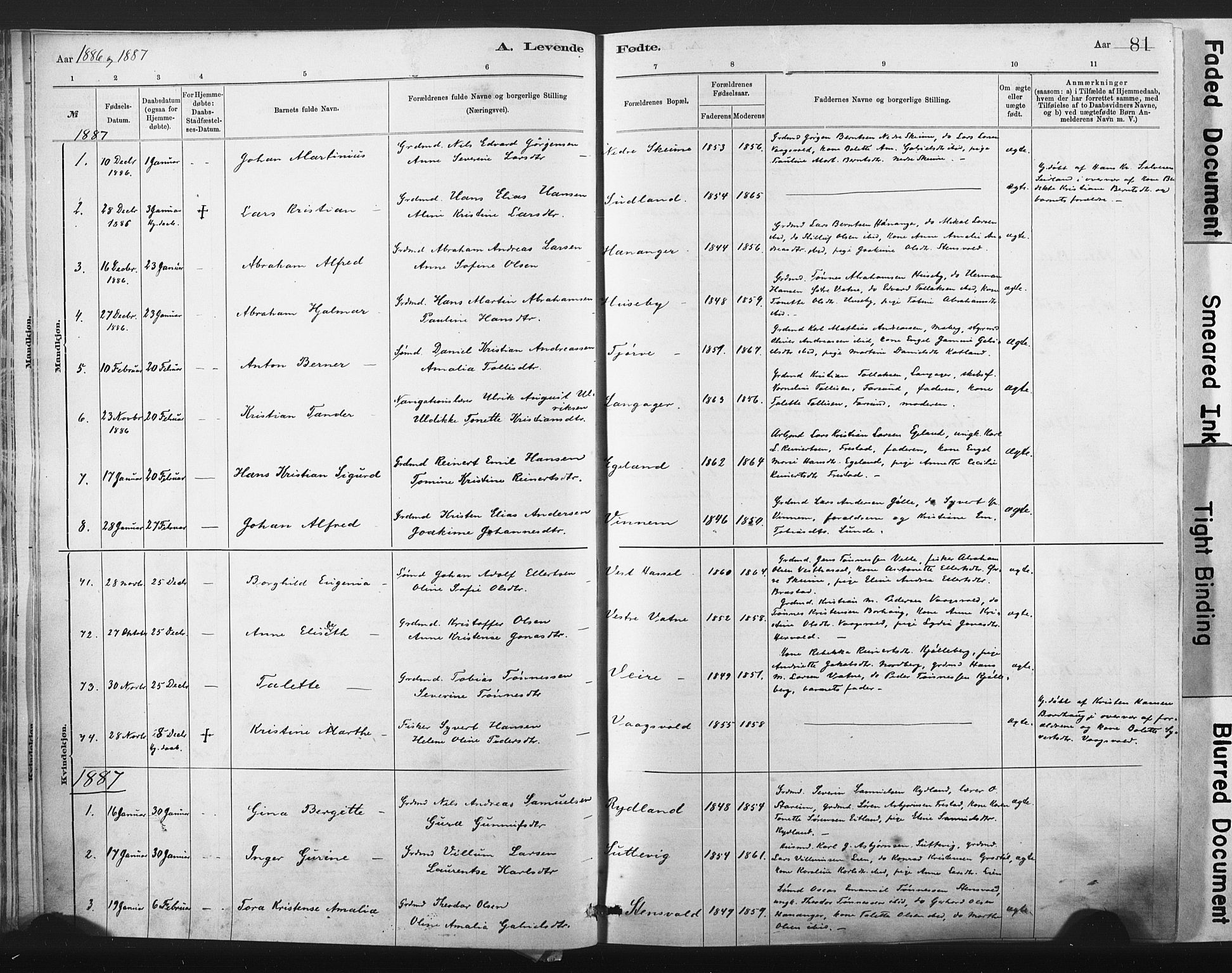 Lista sokneprestkontor, AV/SAK-1111-0027/F/Fa/L0012: Parish register (official) no. A 12, 1879-1903, p. 81