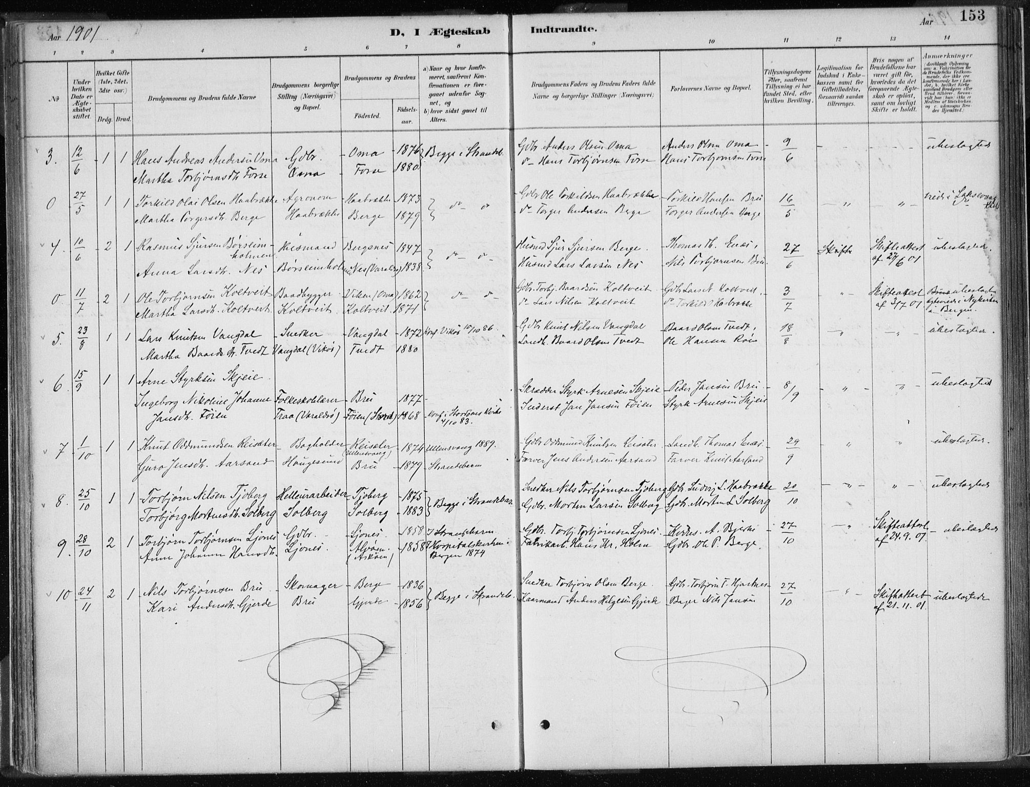 Strandebarm sokneprestembete, AV/SAB-A-78401/H/Haa: Parish register (official) no. B  1, 1886-1908, p. 153