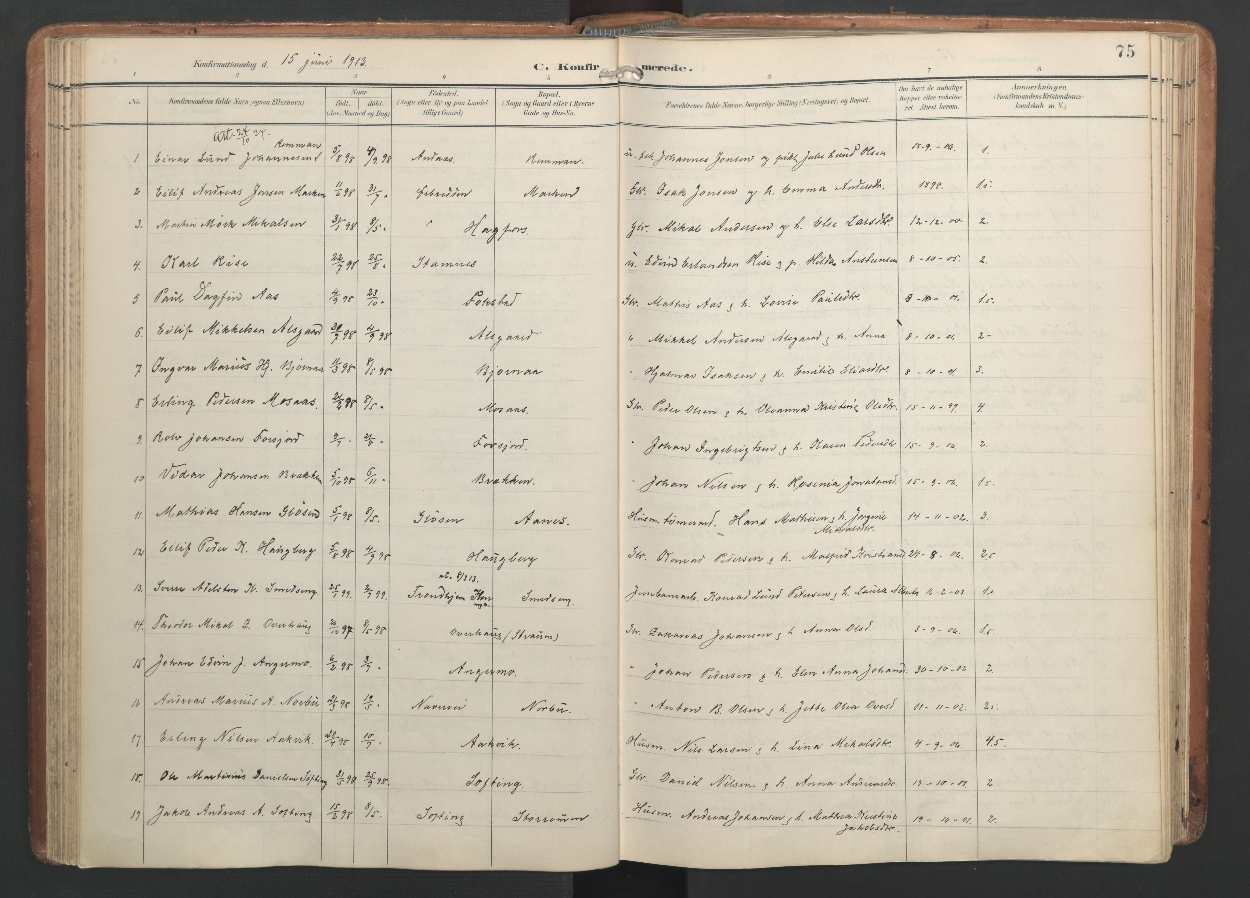 Ministerialprotokoller, klokkerbøker og fødselsregistre - Nordland, AV/SAT-A-1459/820/L0298: Parish register (official) no. 820A19, 1897-1915, p. 75