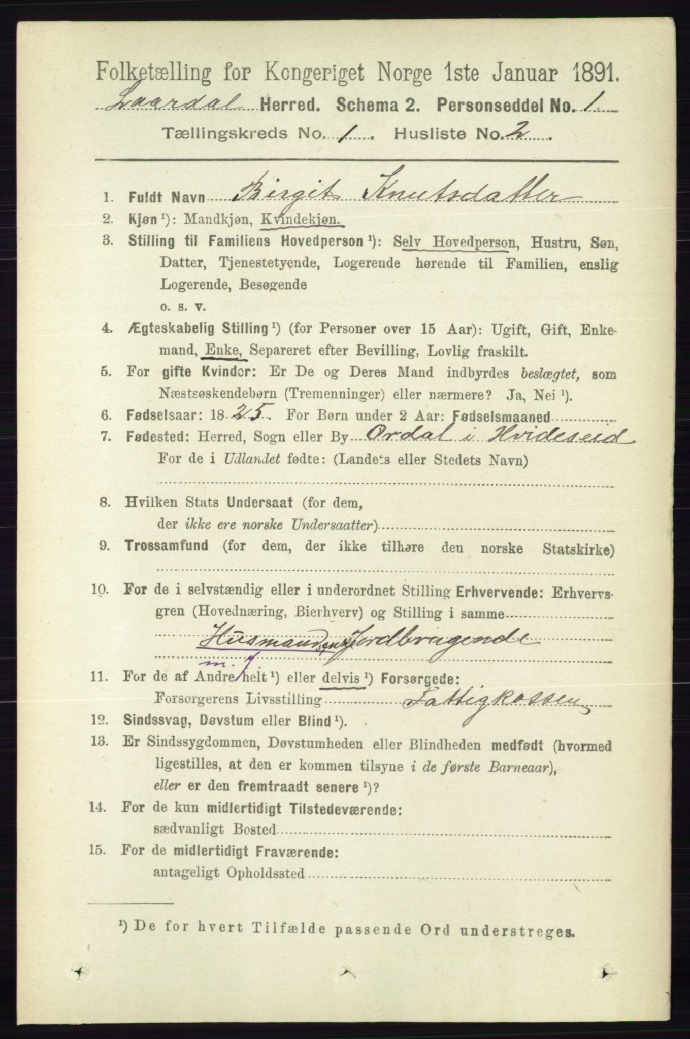 RA, 1891 census for 0833 Lårdal, 1891, p. 105