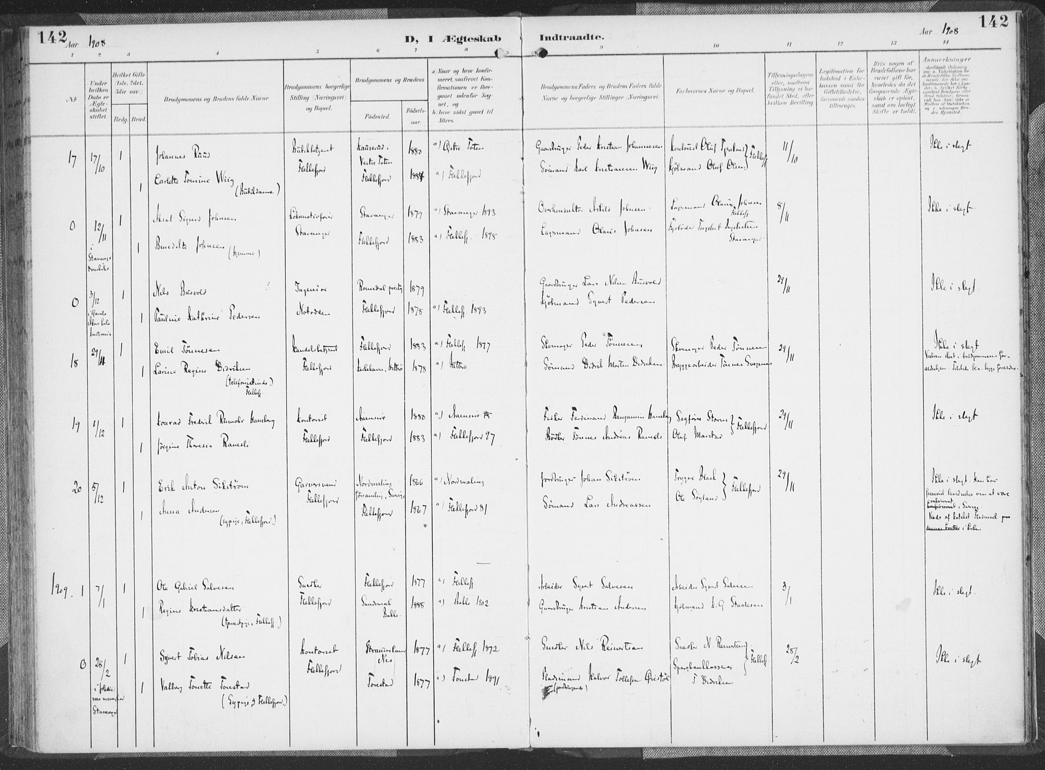 Flekkefjord sokneprestkontor, AV/SAK-1111-0012/F/Fa/Faa/L0002: Parish register (official) no. A 2, 1900-1912, p. 142