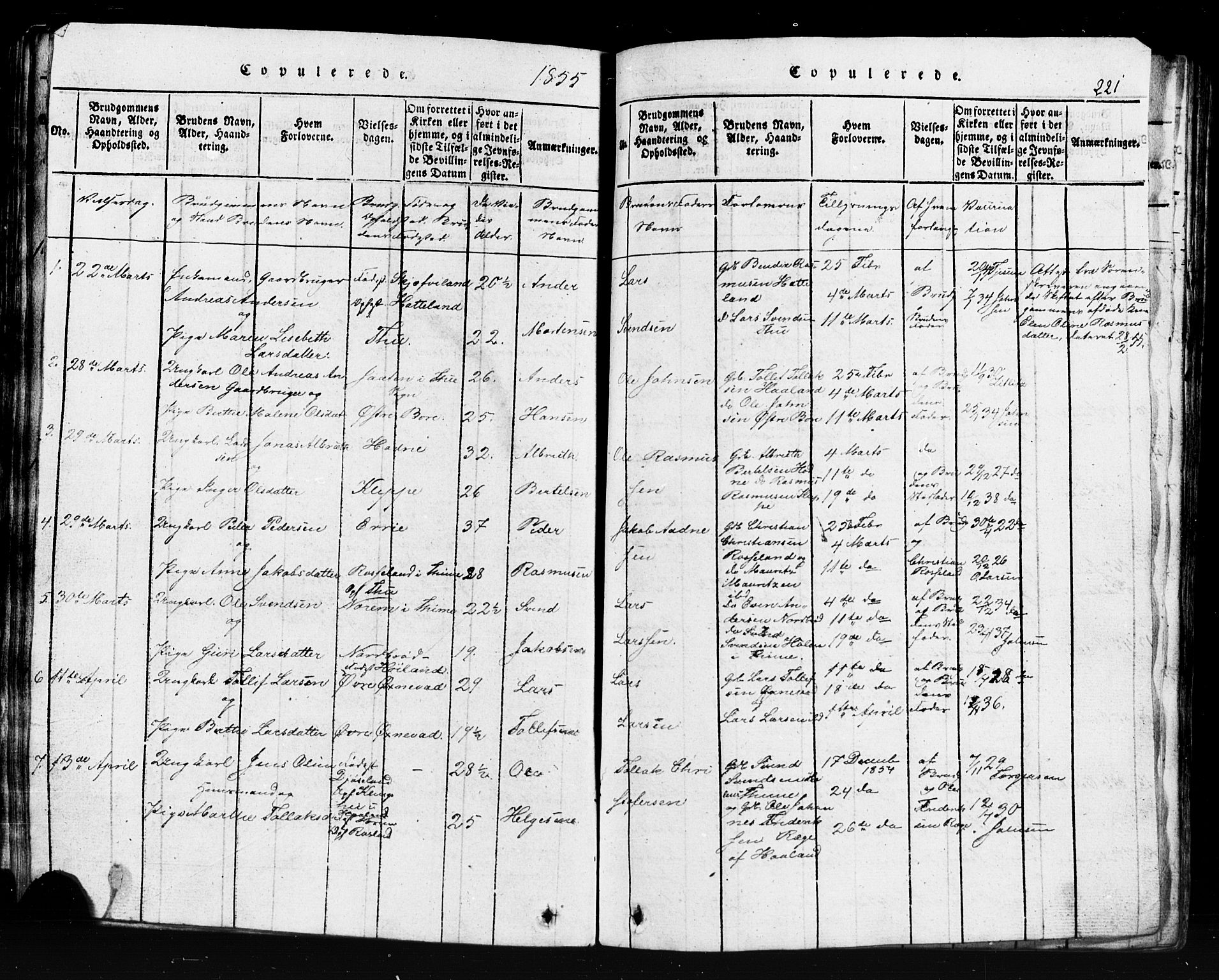 Klepp sokneprestkontor, SAST/A-101803/001/3/30BB/L0001: Parish register (copy) no.  B 1, 1816-1859, p. 221