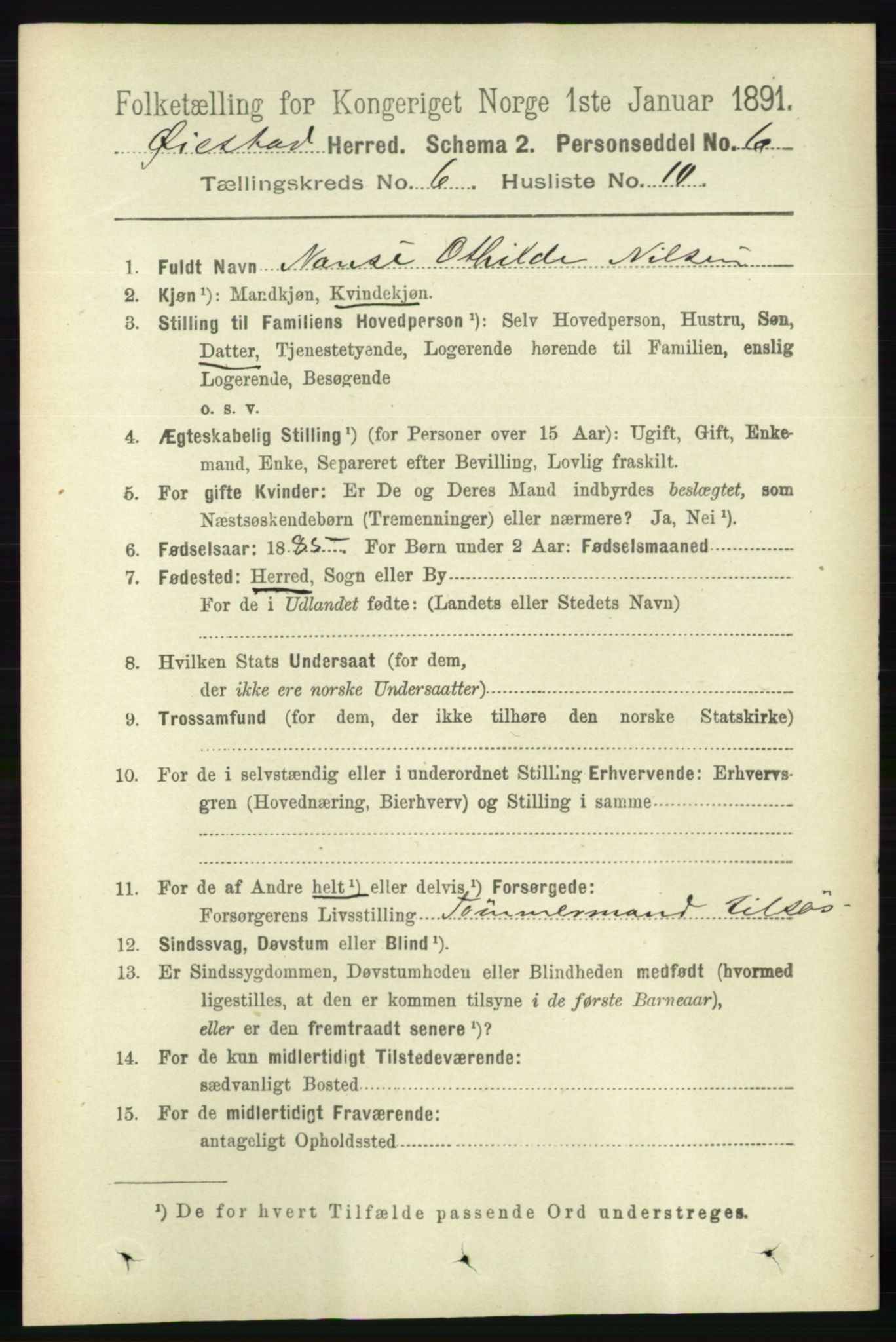 RA, 1891 census for 0920 Øyestad, 1891, p. 2186