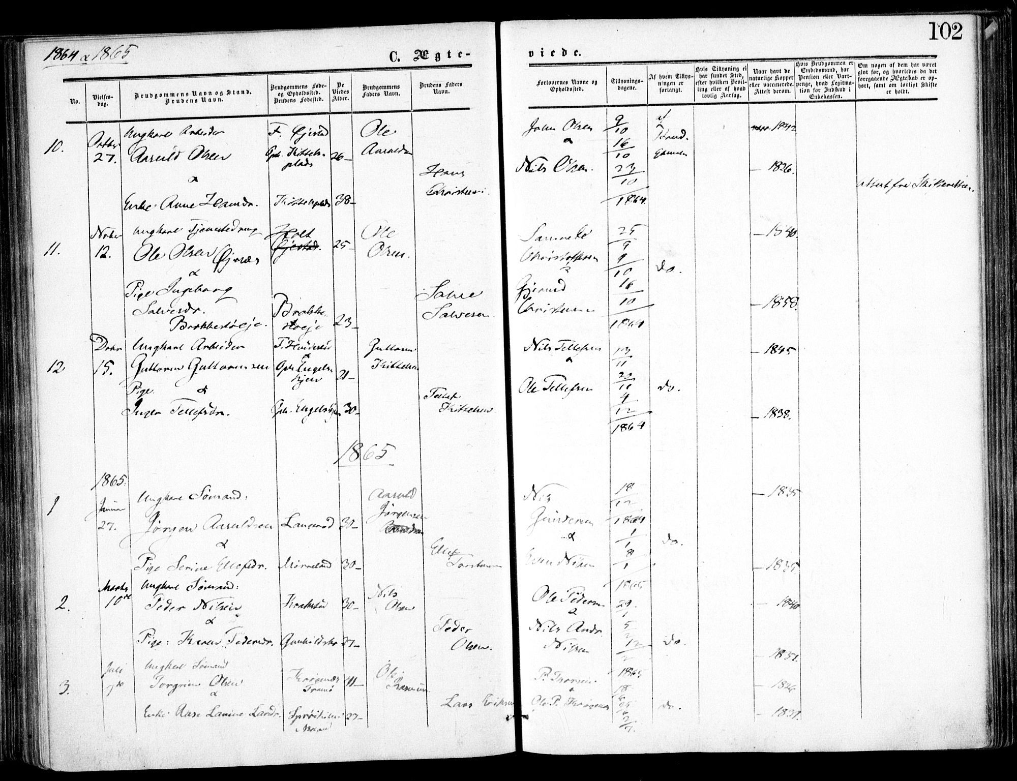 Austre Moland sokneprestkontor, SAK/1111-0001/F/Fa/Faa/L0008: Parish register (official) no. A 8, 1858-1868, p. 102