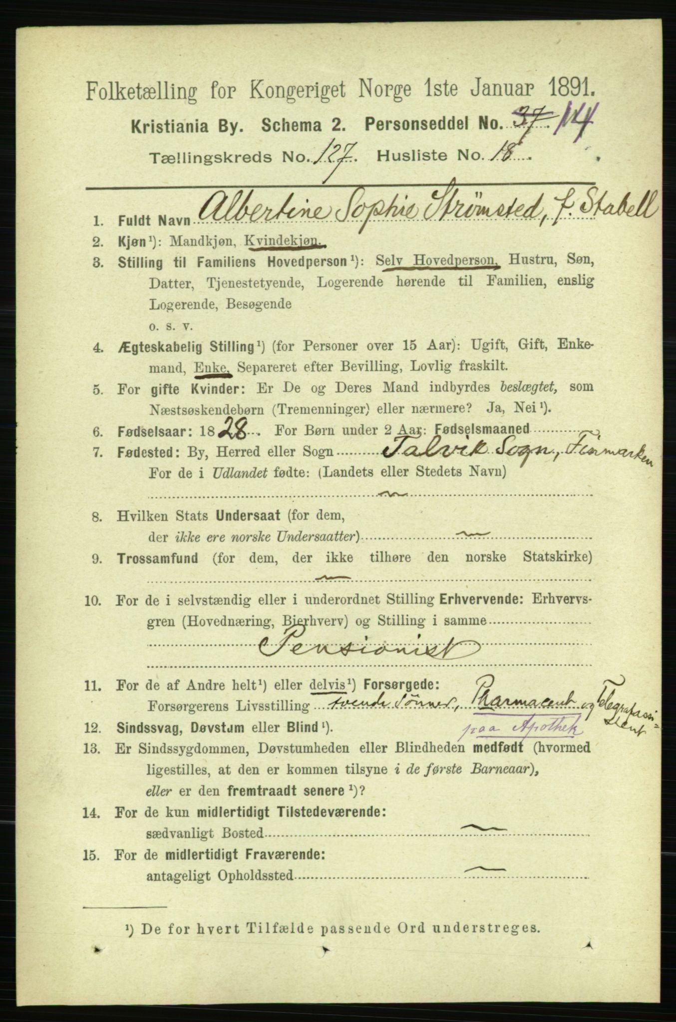 RA, 1891 census for 0301 Kristiania, 1891, p. 68425