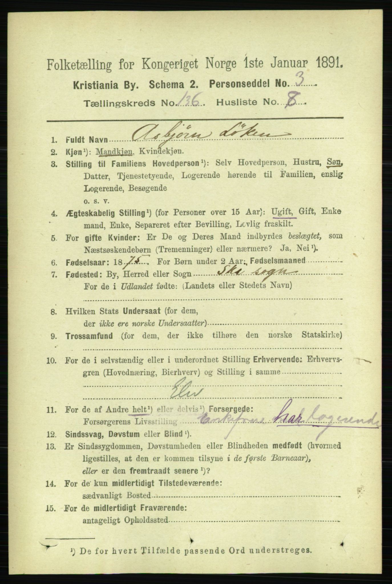 RA, 1891 census for 0301 Kristiania, 1891, p. 75416