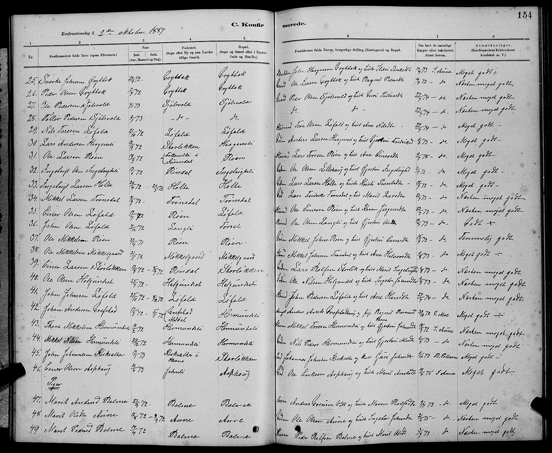 Ministerialprotokoller, klokkerbøker og fødselsregistre - Møre og Romsdal, AV/SAT-A-1454/598/L1077: Parish register (copy) no. 598C02, 1879-1891, p. 154