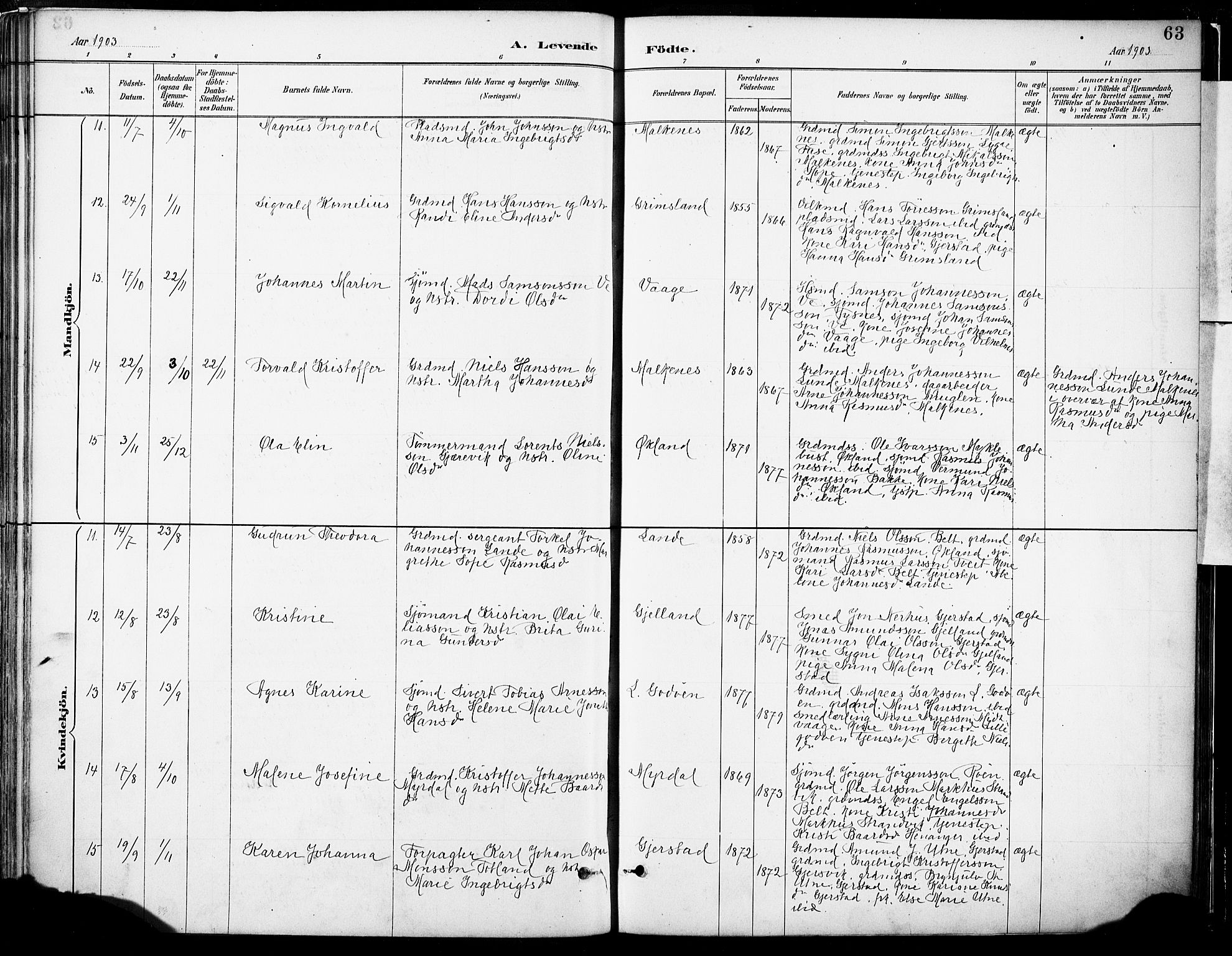Tysnes sokneprestembete, SAB/A-78601/H/Haa: Parish register (official) no. B 1, 1887-1906, p. 63