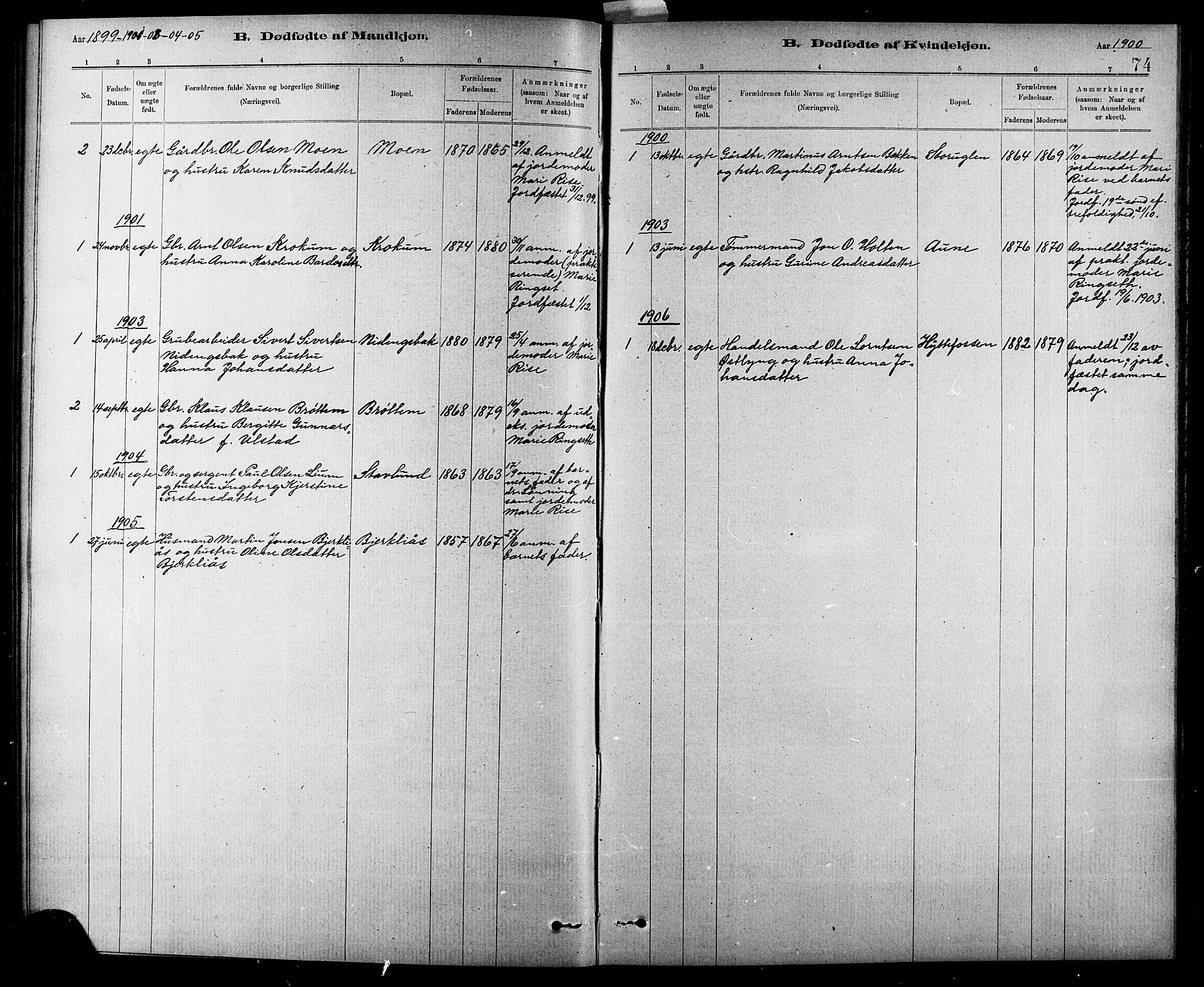 Ministerialprotokoller, klokkerbøker og fødselsregistre - Sør-Trøndelag, SAT/A-1456/618/L0452: Parish register (copy) no. 618C03, 1884-1906, p. 74