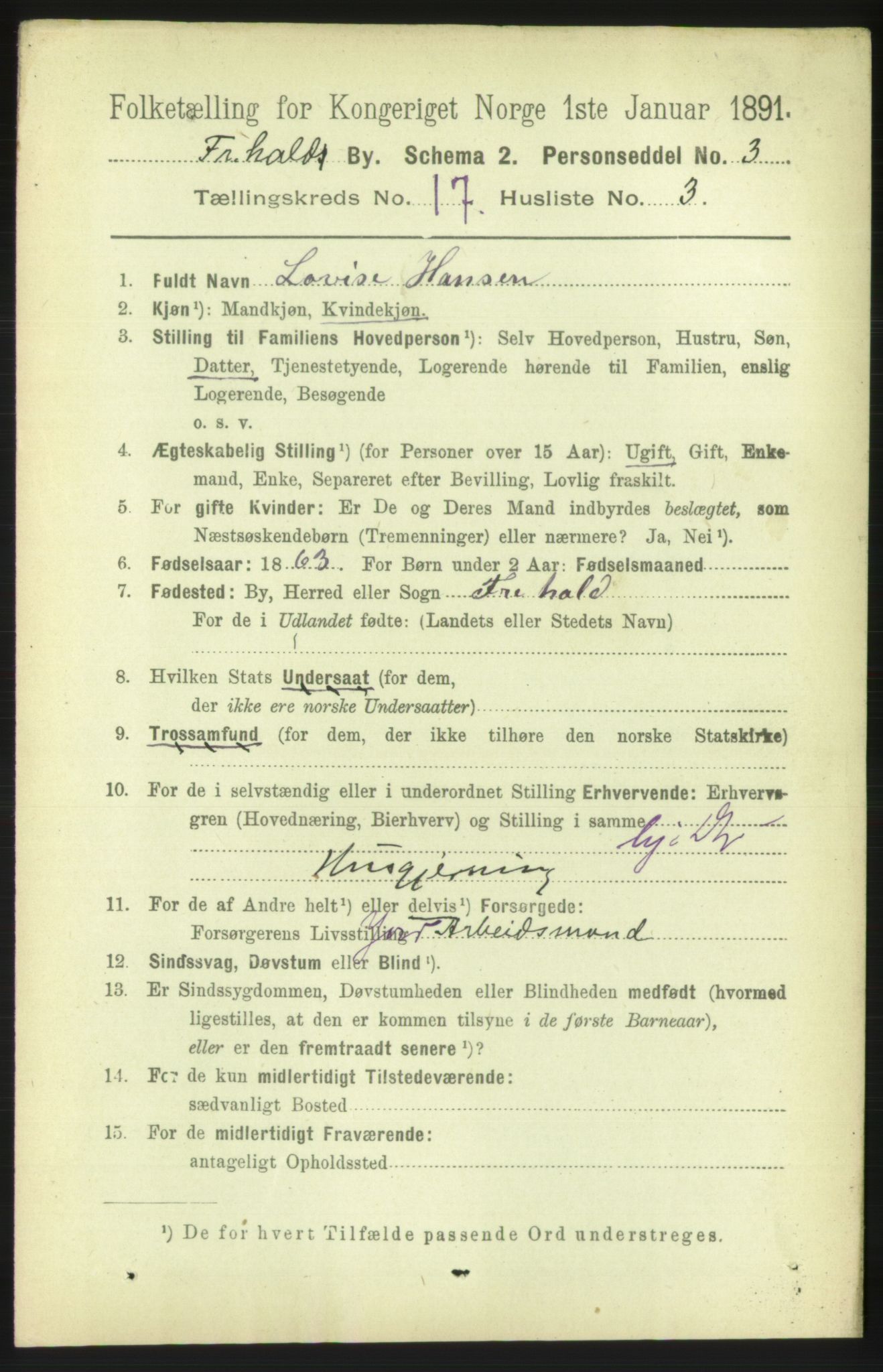 RA, 1891 census for 0101 Fredrikshald, 1891, p. 10877